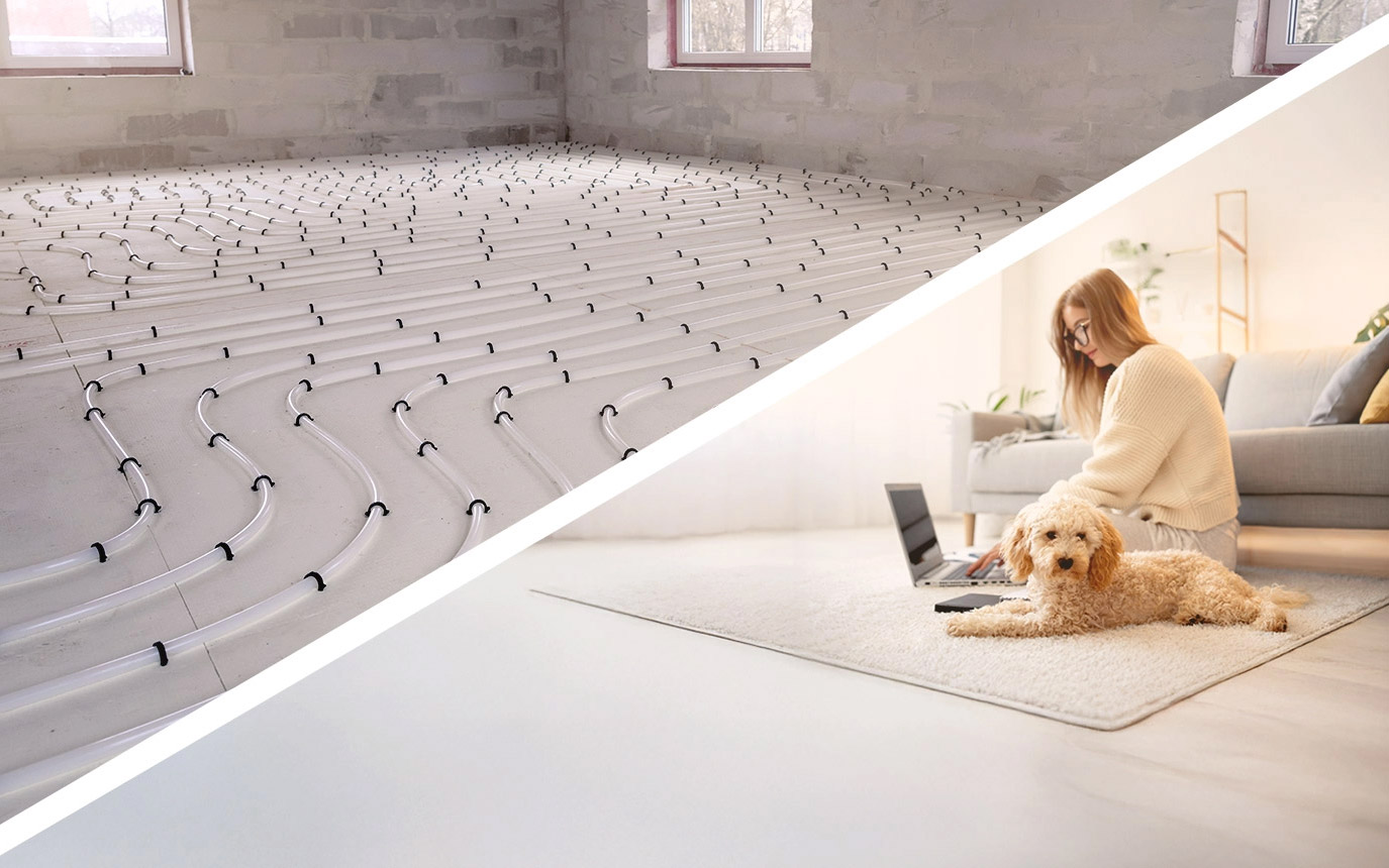 Tackersystem und Frau mit Hund auf dem Boden