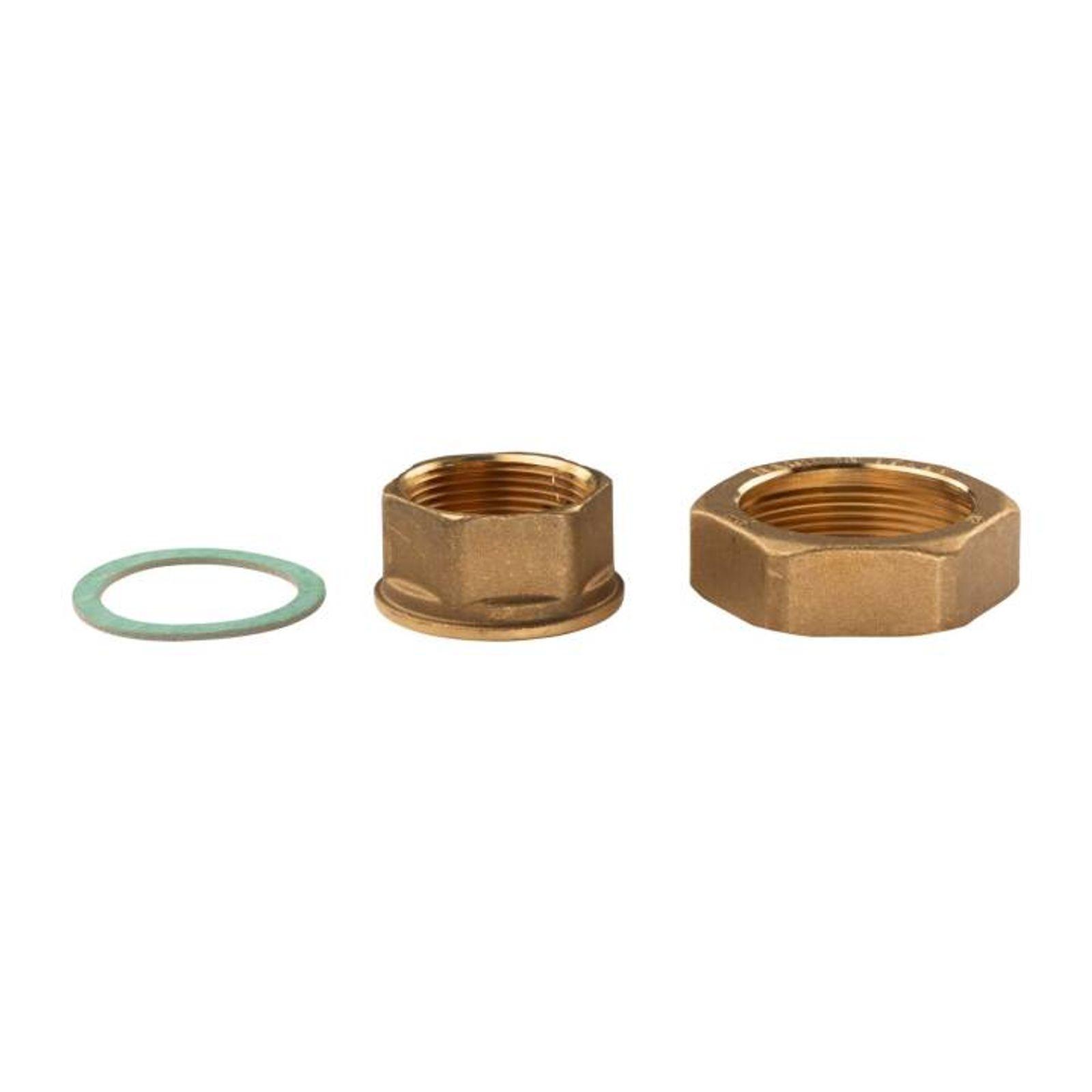 Messing Gewinde-Fitting Schaft flachdichtend mit Kappe für Rundelemente + Dichtung 1 1/4"IG (DN 32) - 2"IG (DN 50) - schwere Ausführung