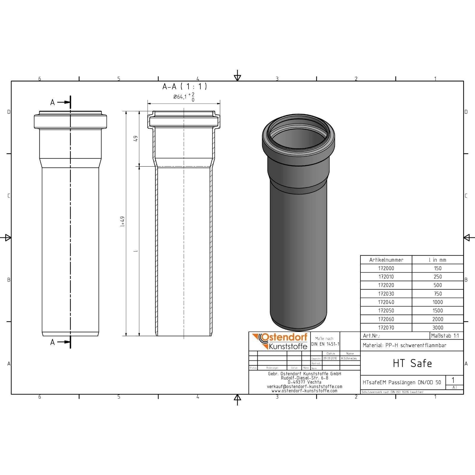 HTsafe Rohr mit Muffe DN 50 150 mm