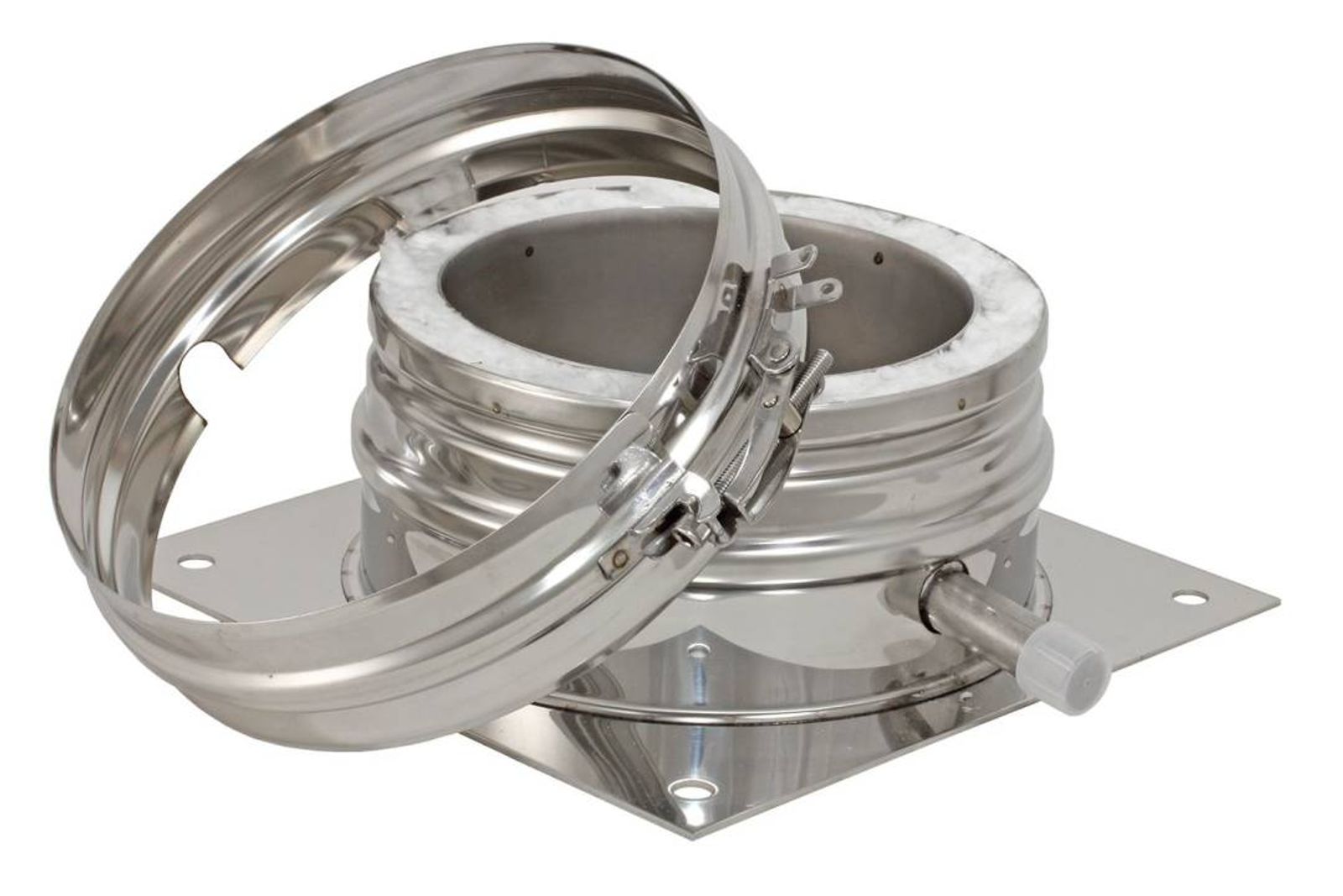 Schornstein Bodenmontage mit seitlichem Ablauf  Set Edelstahl DW DN 180