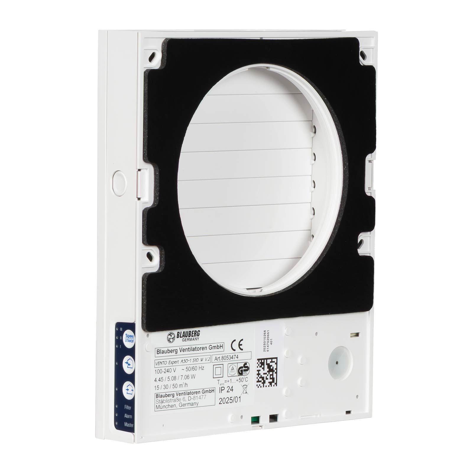 Blauberg Komplettset dezentrales Lüftungsgerät VENTO Expert A50-1 W V.2 weiße Innenblende, WLAN, DN 160