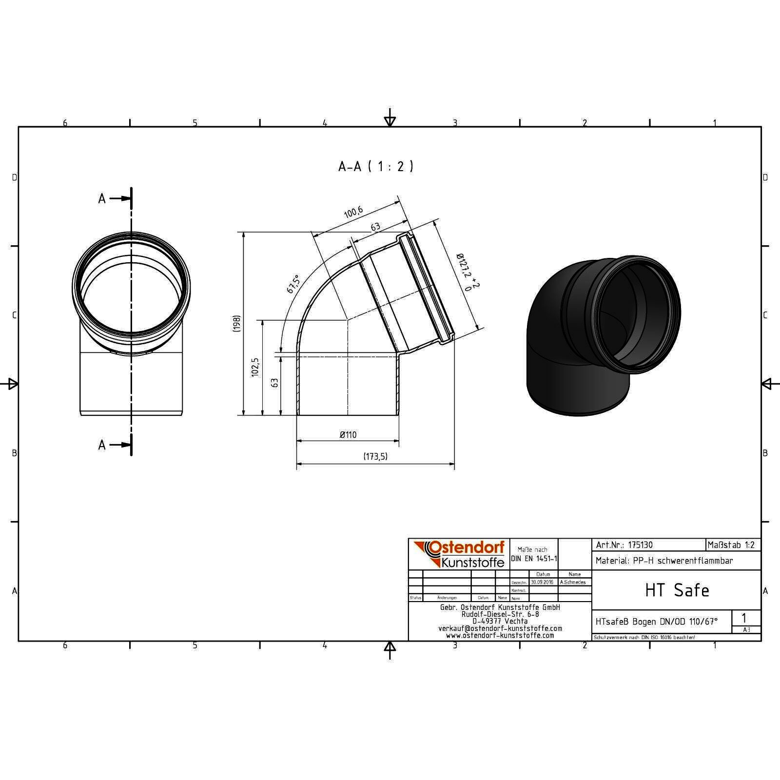 HTsafe Bogen 67,5 Grad DN 110