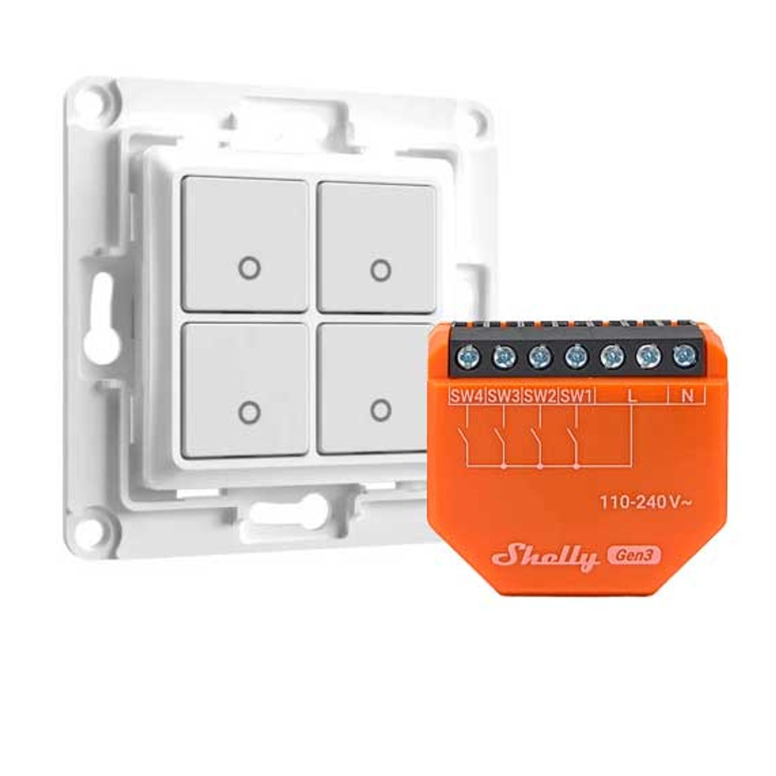 Shelly i4 Gen3 Unterputz Szenenaktivierer + Shelly Wall Switch 4 / Wandtaster 4-fach