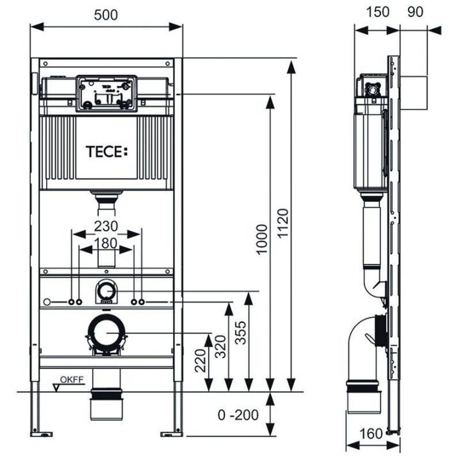 TECEprofil WC-Universalmodul mit TECE-Spülkasten, Betätigung vorne, Bauhöhe 1120 mm