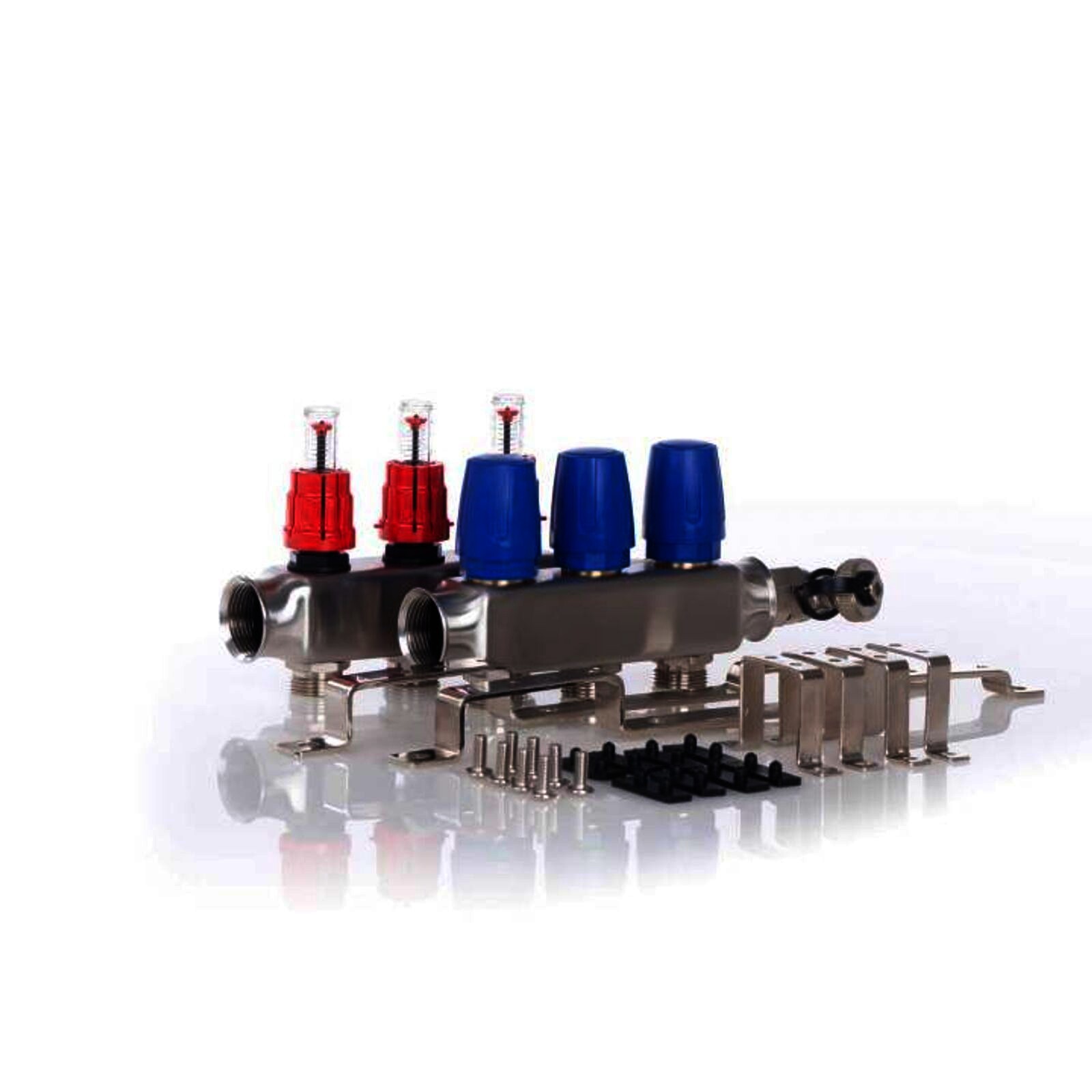 Heizkreisverteiler BASIC für Fußbodenheizung 3 Heizkreise mit Kugelhahn-Set