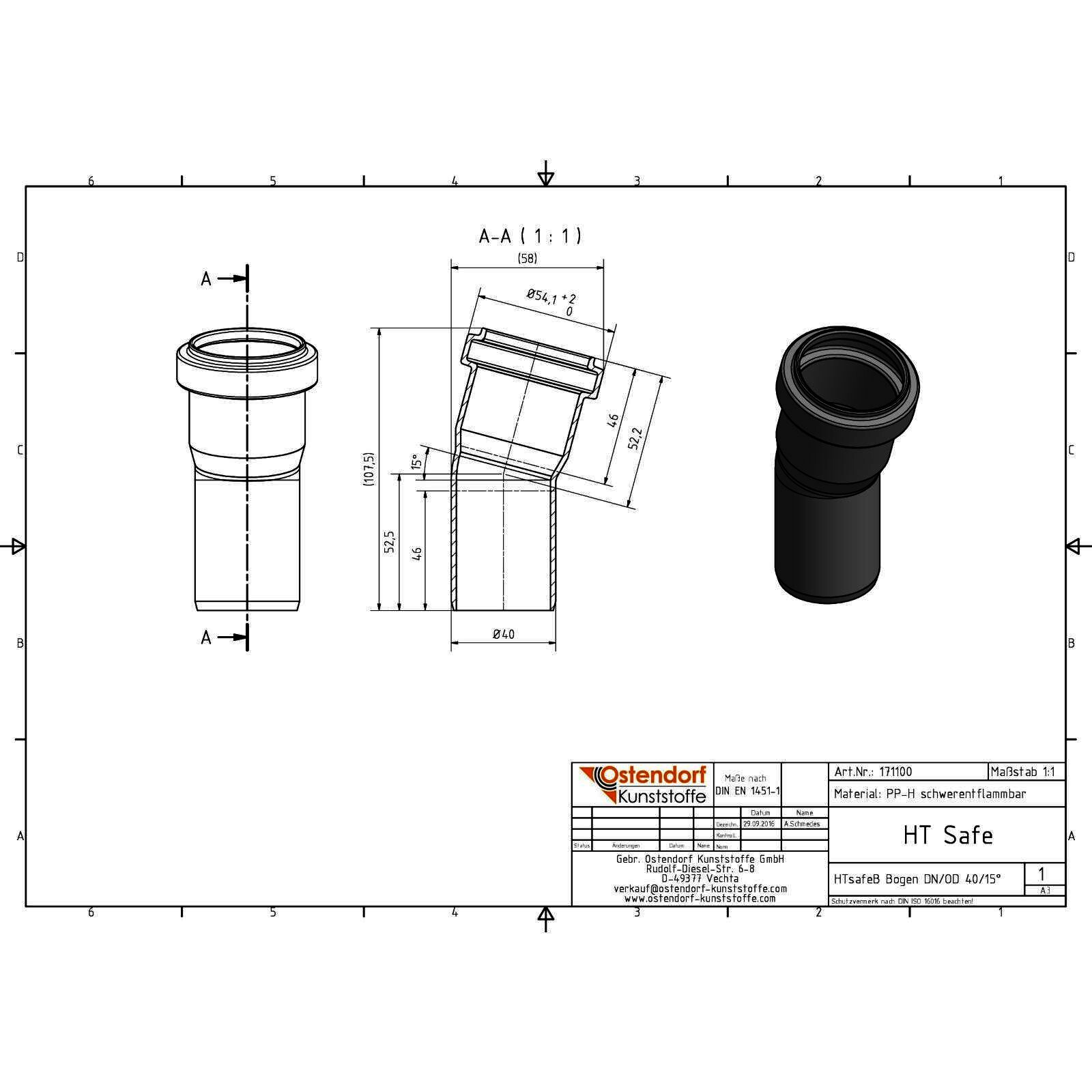HTsafe Bogen 15 Grad DN 40