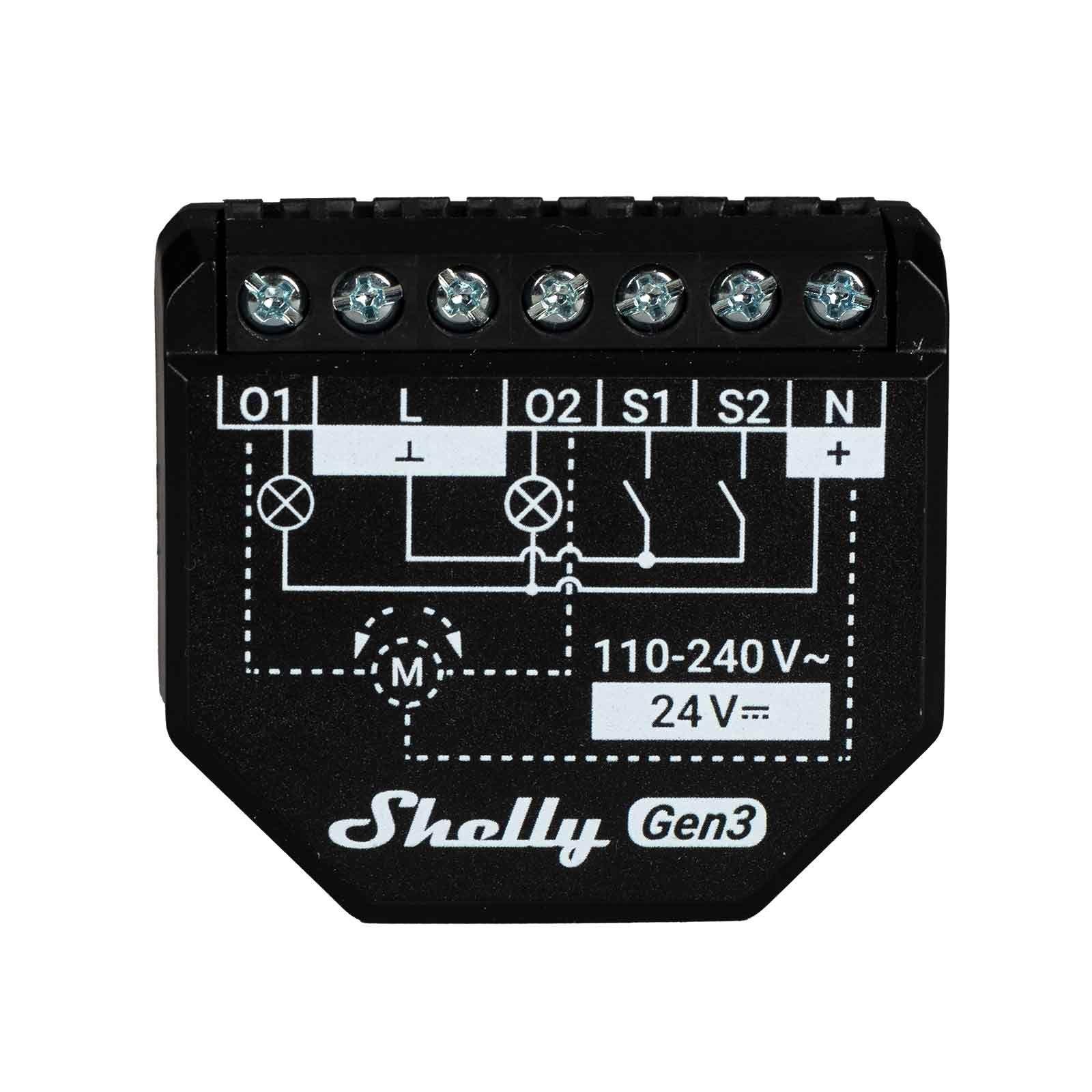 Shelly 2PM Gen3 2-Kanal-Relais WLAN-gesteuerter Smart-Schalter für 2 Stromkreise oder Rollläden max. 16A, WLAN, BT, unterputz