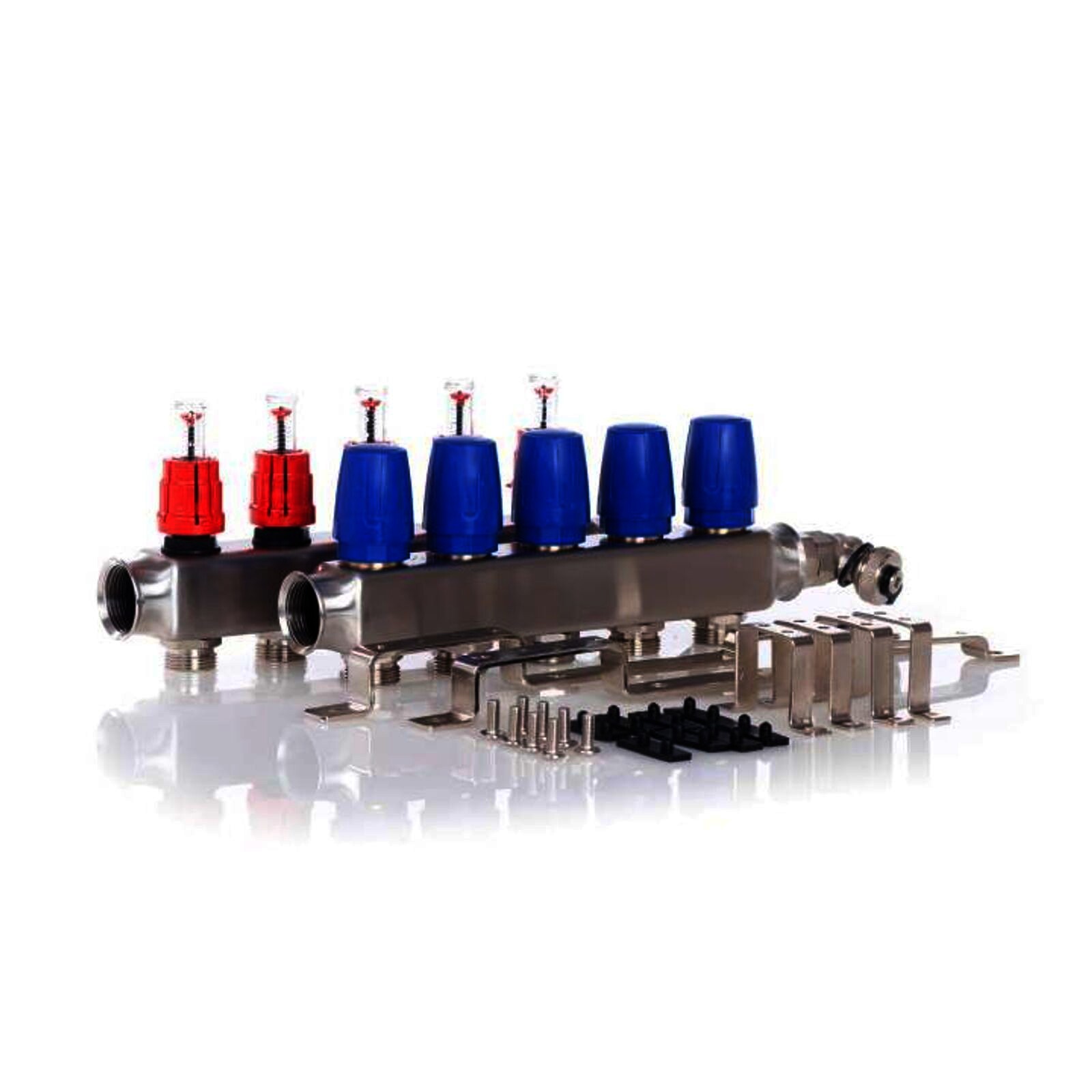 Heizkreisverteiler BASIC für Fußbodenheizung 5 Heizkreise mit Kugelhahn-Set