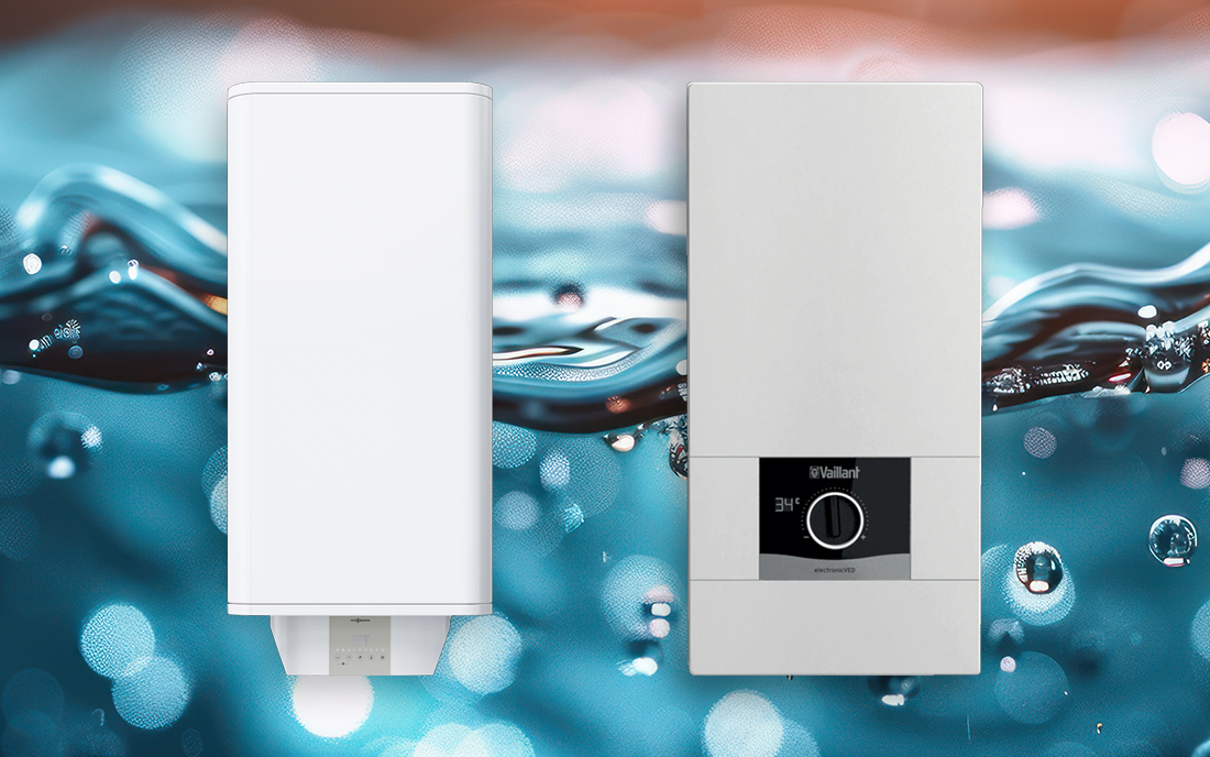 Durchlauferhitzer mit Wasser-Hintergrund