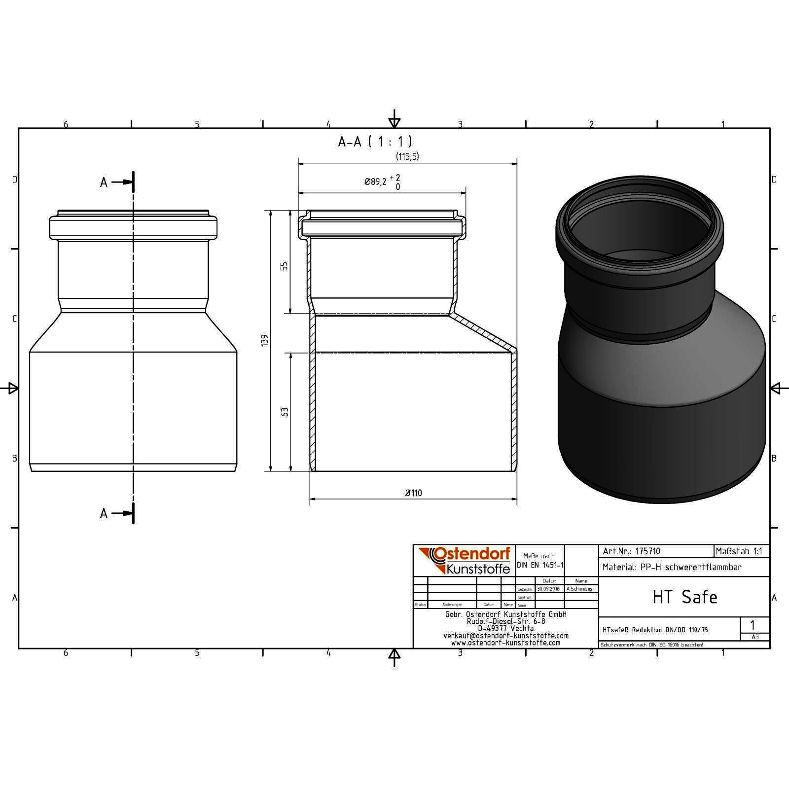 HTsafe Reduziermuffe DN 110/75