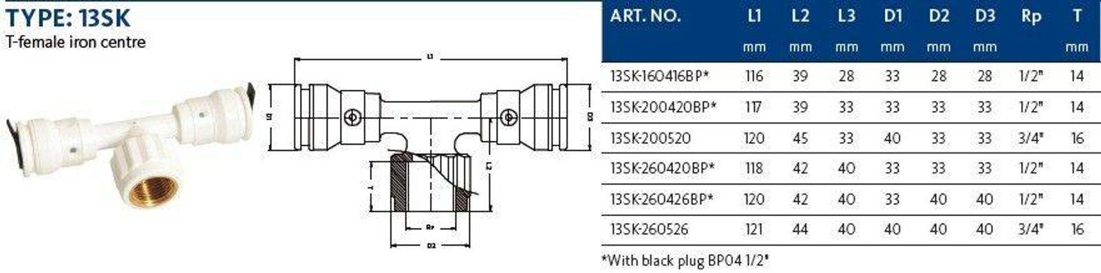 Aluverbund Steckfitting Henco Vision T-Stück Innengewinde 26 x 3 - 1/2" - 20 x 2