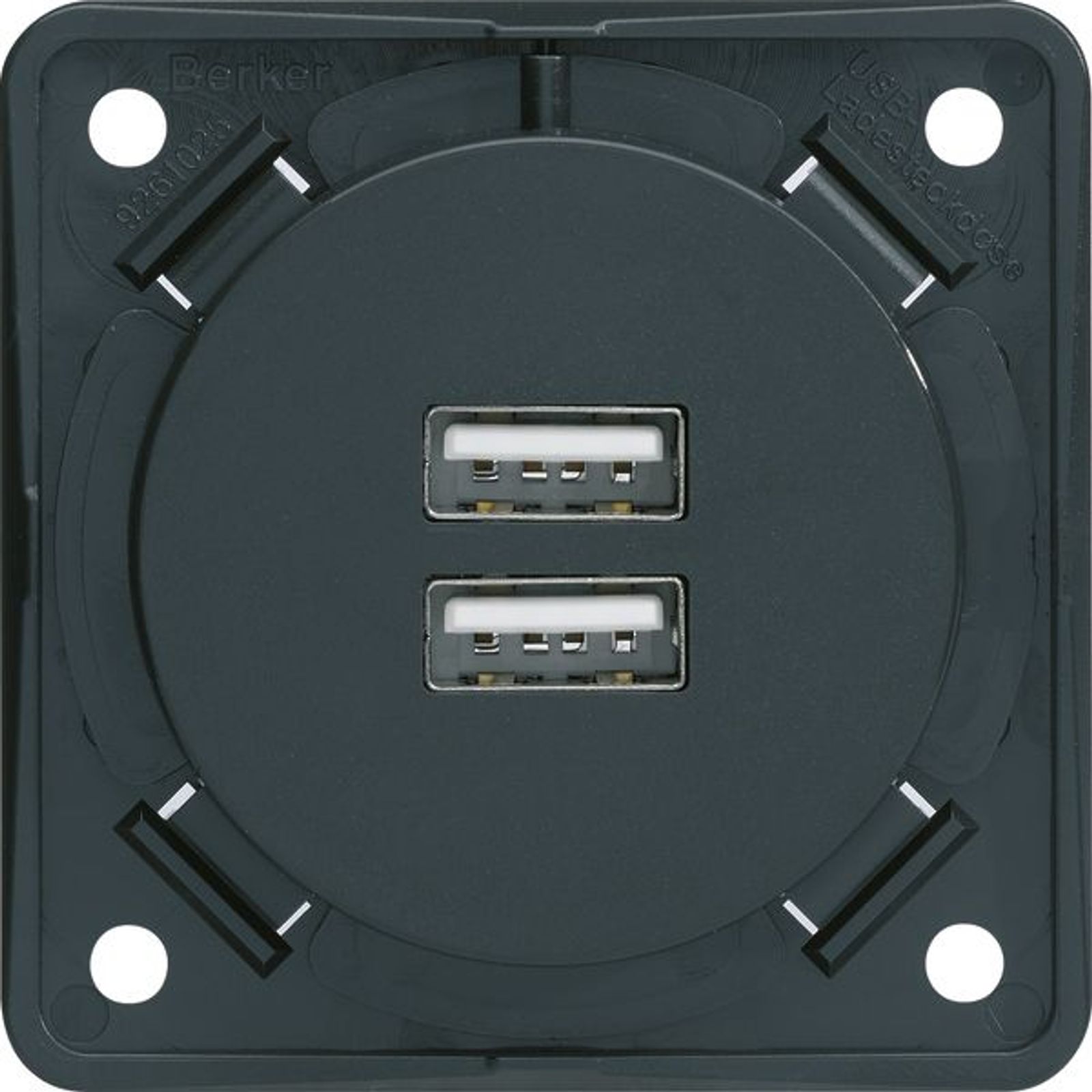 Berker 926102505 USB Ladesteckdose 230 V, 2fach, 3A, Integro, anthrazit matt