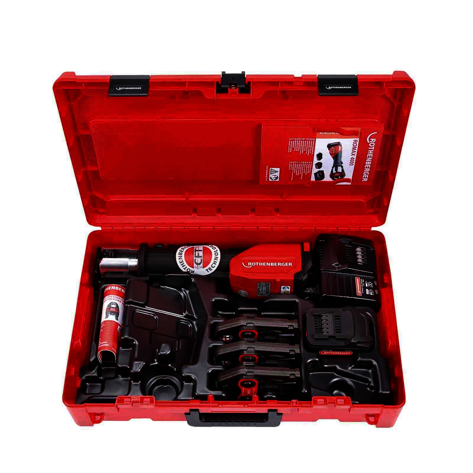 Rothenberger ROMAX 4000 elektrohydraulische Fitting - Pressmaschine Set Basic mit Pressbacken M 15-22-28mm