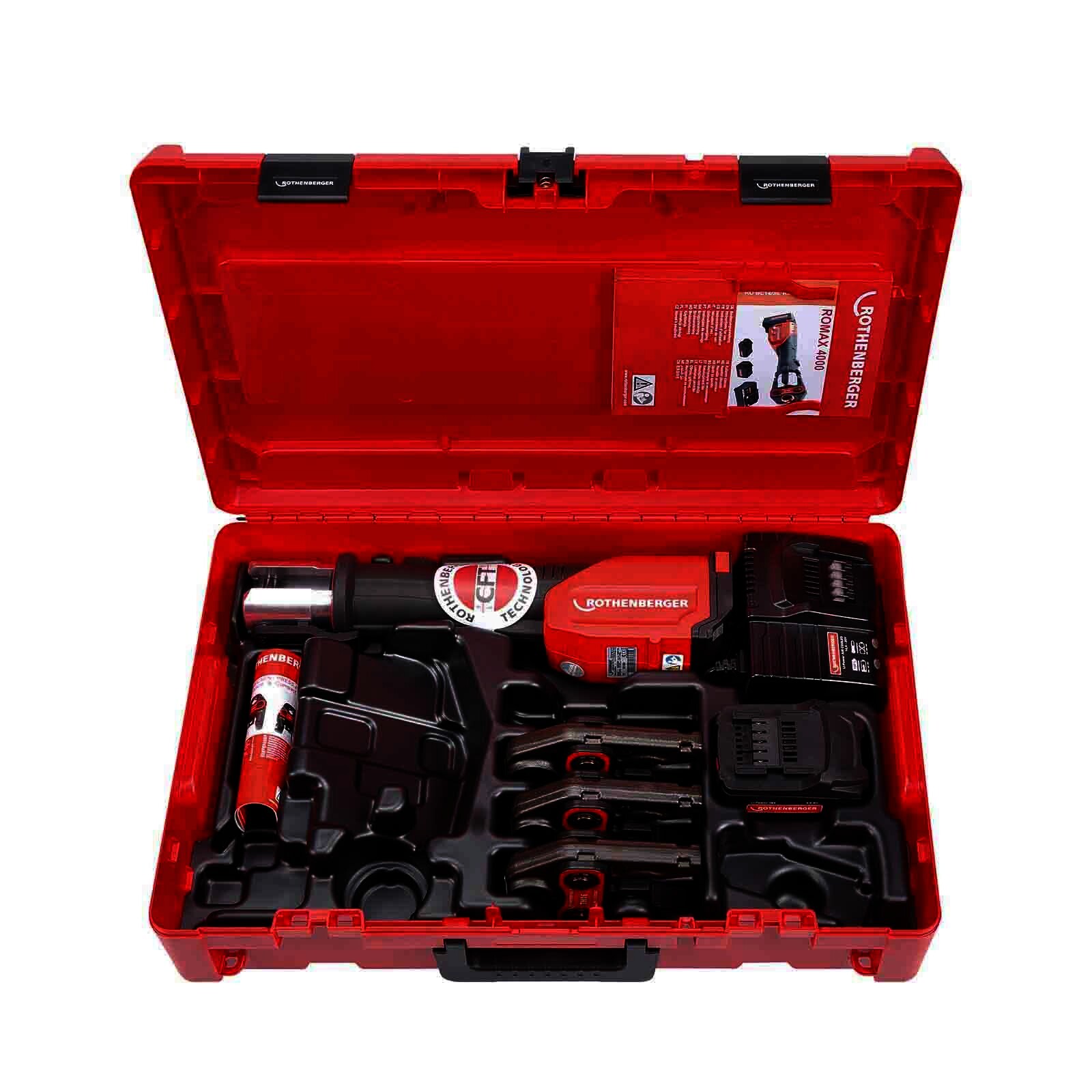 Rothenberger ROMAX 4000 elektrohydraulische Fitting - Pressmaschine Set Basic mit Pressbacken TH 16-20-26 mm