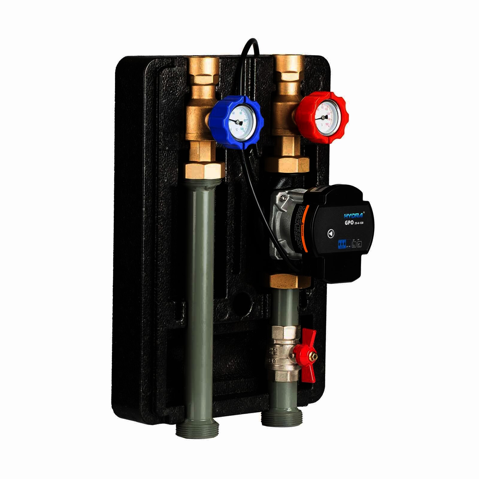Zweiwege Pumpengruppe mit Hydra GPO 25-6-130 ohne Mischventil Kugelhahn DN 25