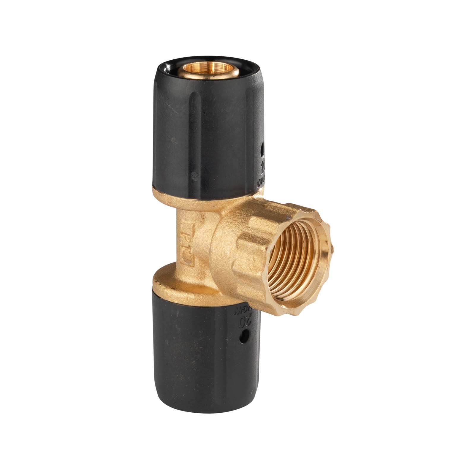 Selfio-Steck Aluverbund Steckfitting T-Stück mit Innengewinde 20 x 2 - 1/2" - 20 x 2 mm DVGW