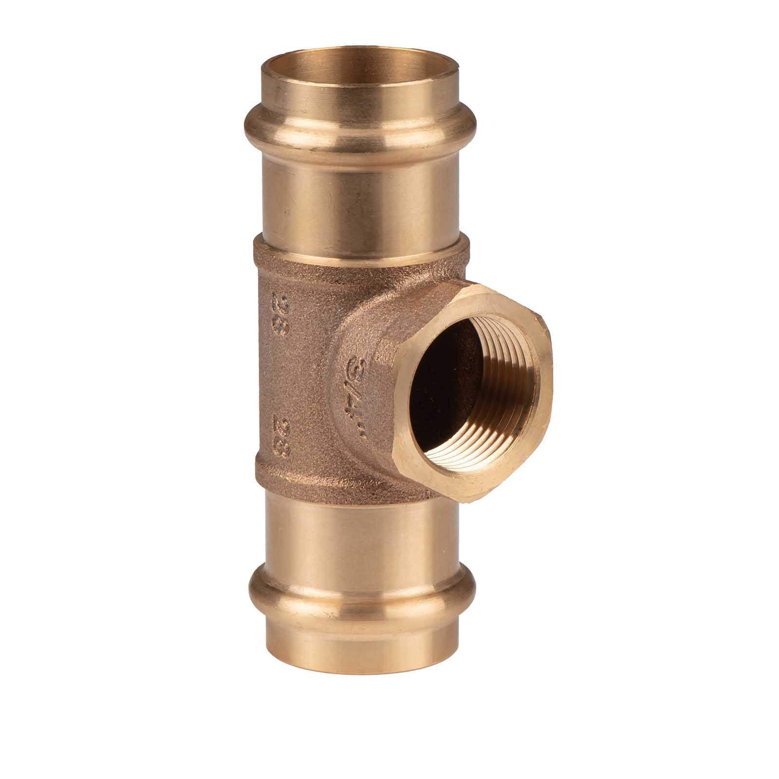 Kupfer Pressfitting T-Stück aus Rotguss 28 mm - 3/4" IG - 28 mm V+M-Kontur DVGW