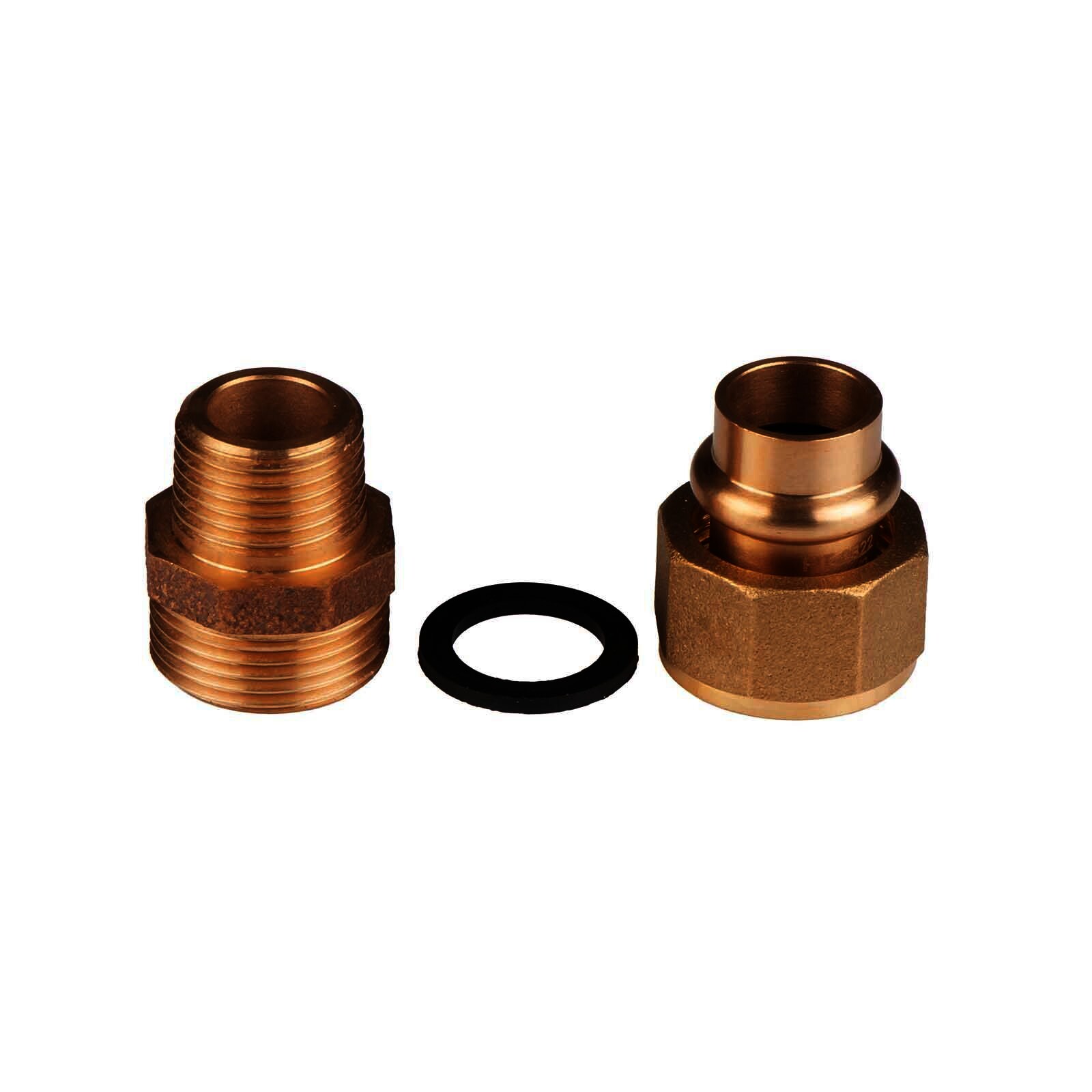 Kupfer Pressfitting Übergangsverschraubung aus Rotguss 15 mm - 1/2" AG (Überwurf) flachdichtend V+M-Kontur DVGW