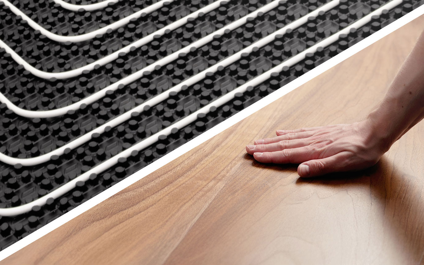 Noppensystem und Hand, die den Boden fühlt