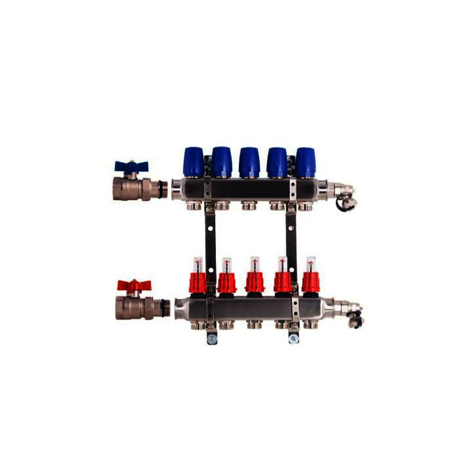 Heizkreisverteiler BASIC für Fußbodenheizung 5 Heizkreise mit Kugelhahn-Set