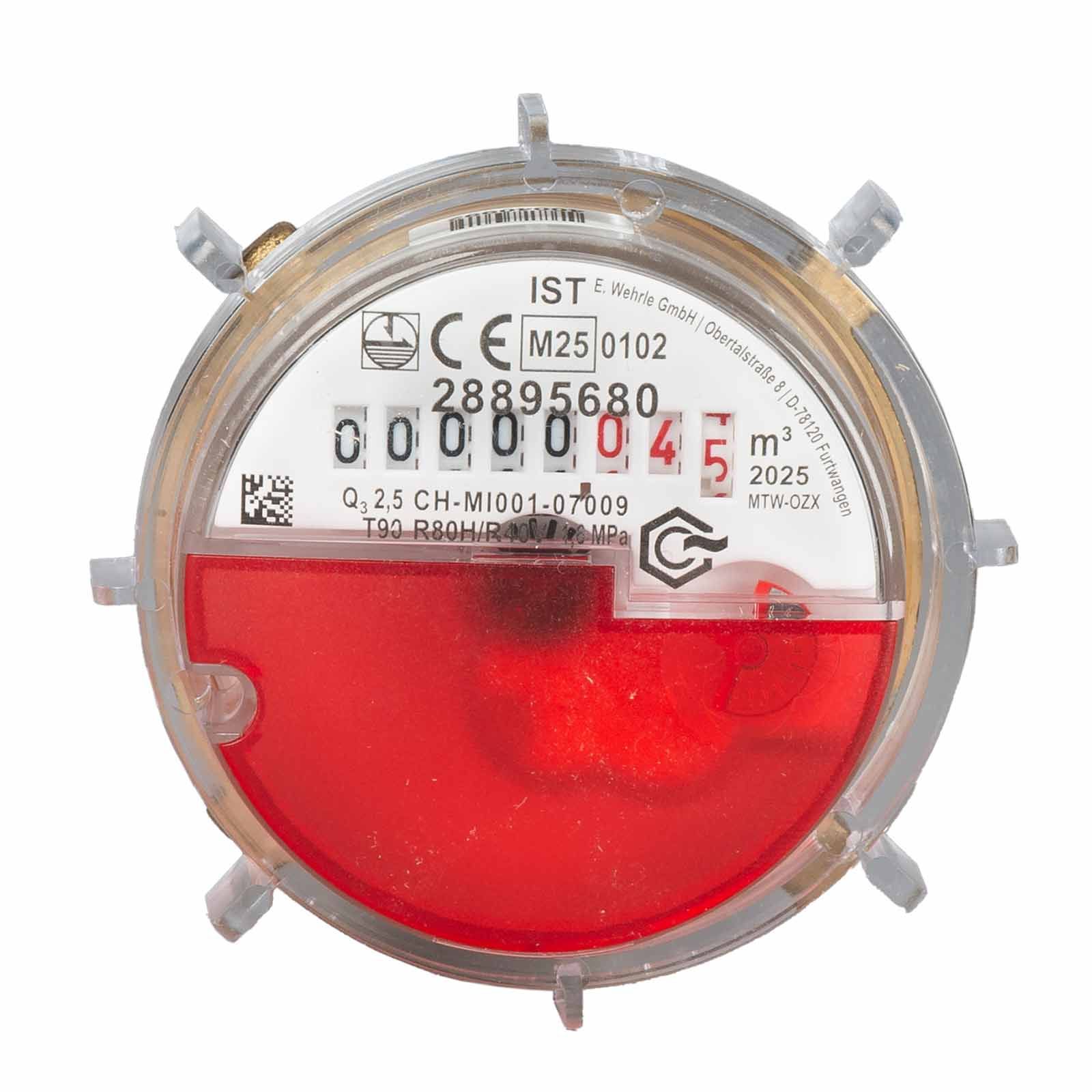 Wohnungs-Wasserzähler Unterputz für Warmwasser Q3 2,5 m³ koax