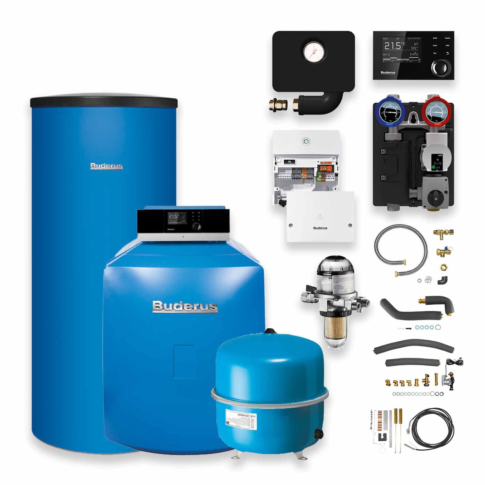 Buderus Logaplus GB125 Öl-Brennwert 18 kW Heizungspaket K32/2 mit Regelung RC310 Warmwasserspeicher SU160/5 160 l mit Mischer