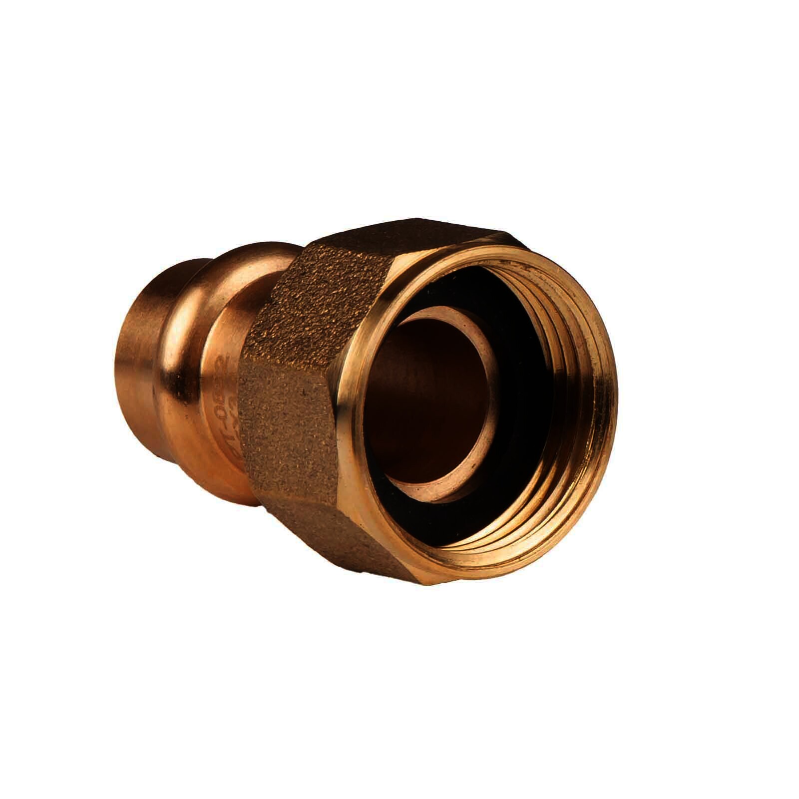 Kupfer Pressfitting Übergangsverschraubung aus Rotguss 15 mm - 1/2" IG (Überwurf) flachdichtend V+M-Kontur DVGW