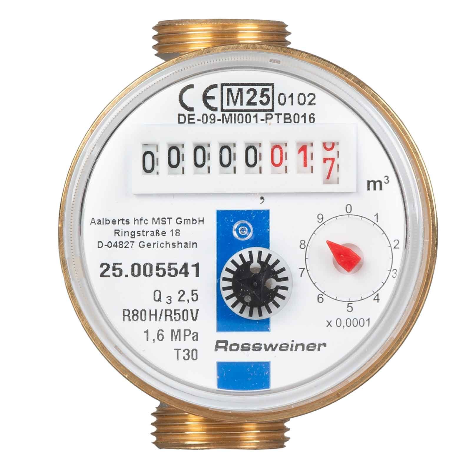 Wohnungs-Wasserzähler Aufputz für Kaltwasser Q3 2,5 m³ - Baulänge 80 mm