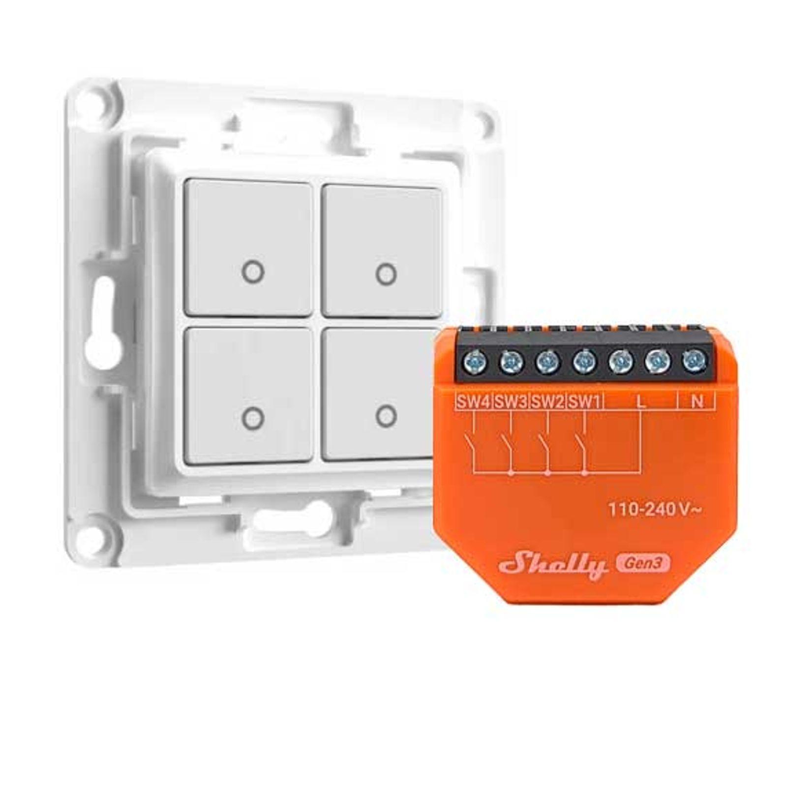 Shelly i4 Gen3 Unterputz Szenenaktivierer + Shelly Wall Switch 4 / Wandtaster 4-fach