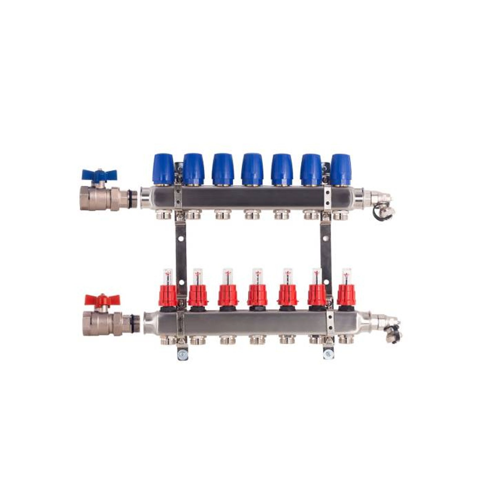 Heizkreisverteiler BASIC für Fußbodenheizung 7 Heizkreise mit Kugelhahn-Set