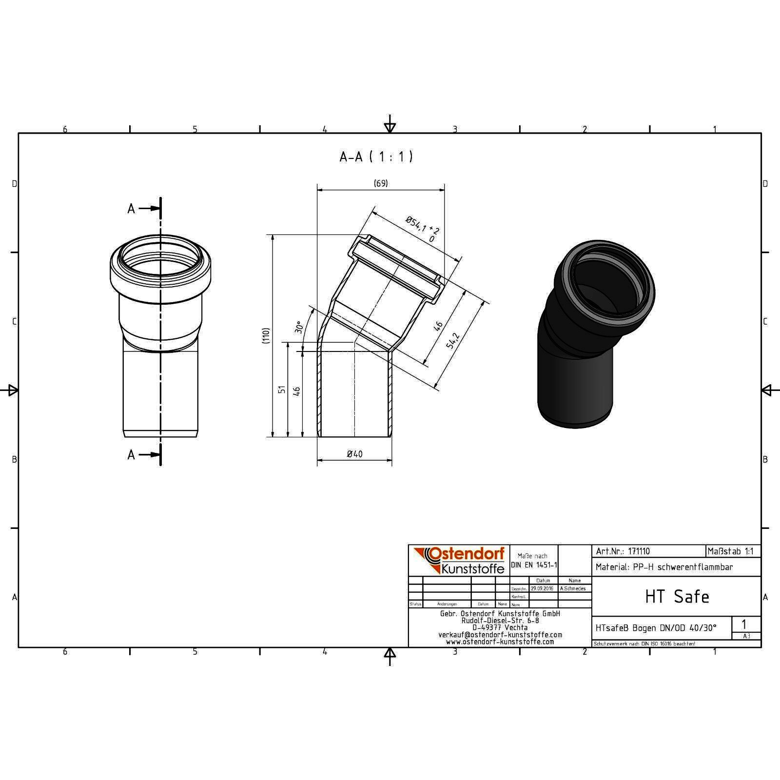 HTsafe Bogen 30 Grad DN40