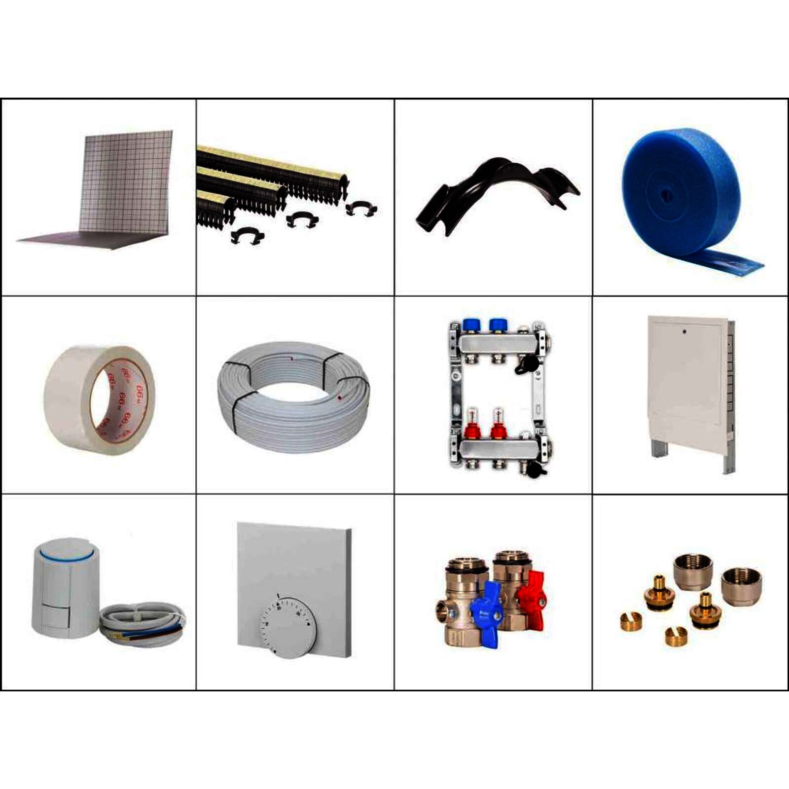 30 m² Set Tackersystem Faltplatte 20 mm WLG 045 16x2 Alu-Verbundrohr Raster 10 cm 3 Heizkreise Regler 230 V + Zubehör