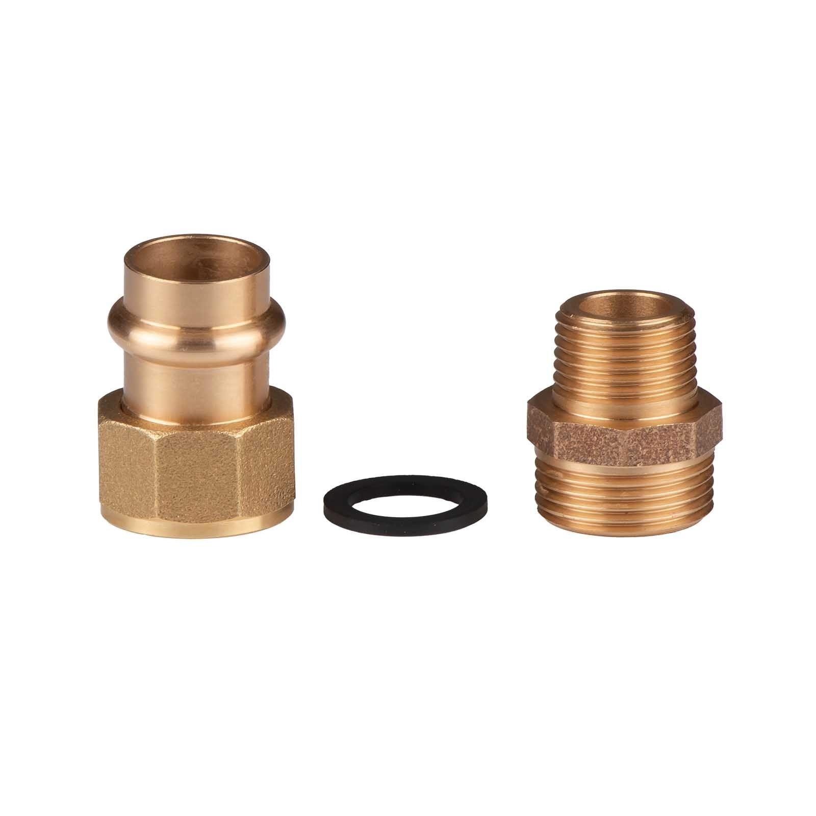 Kupfer Pressfitting Übergangsverschraubung aus Rotguss 28 mm - 1" AG (Überwurf) flachdichtend V+M-Kontur DVGW