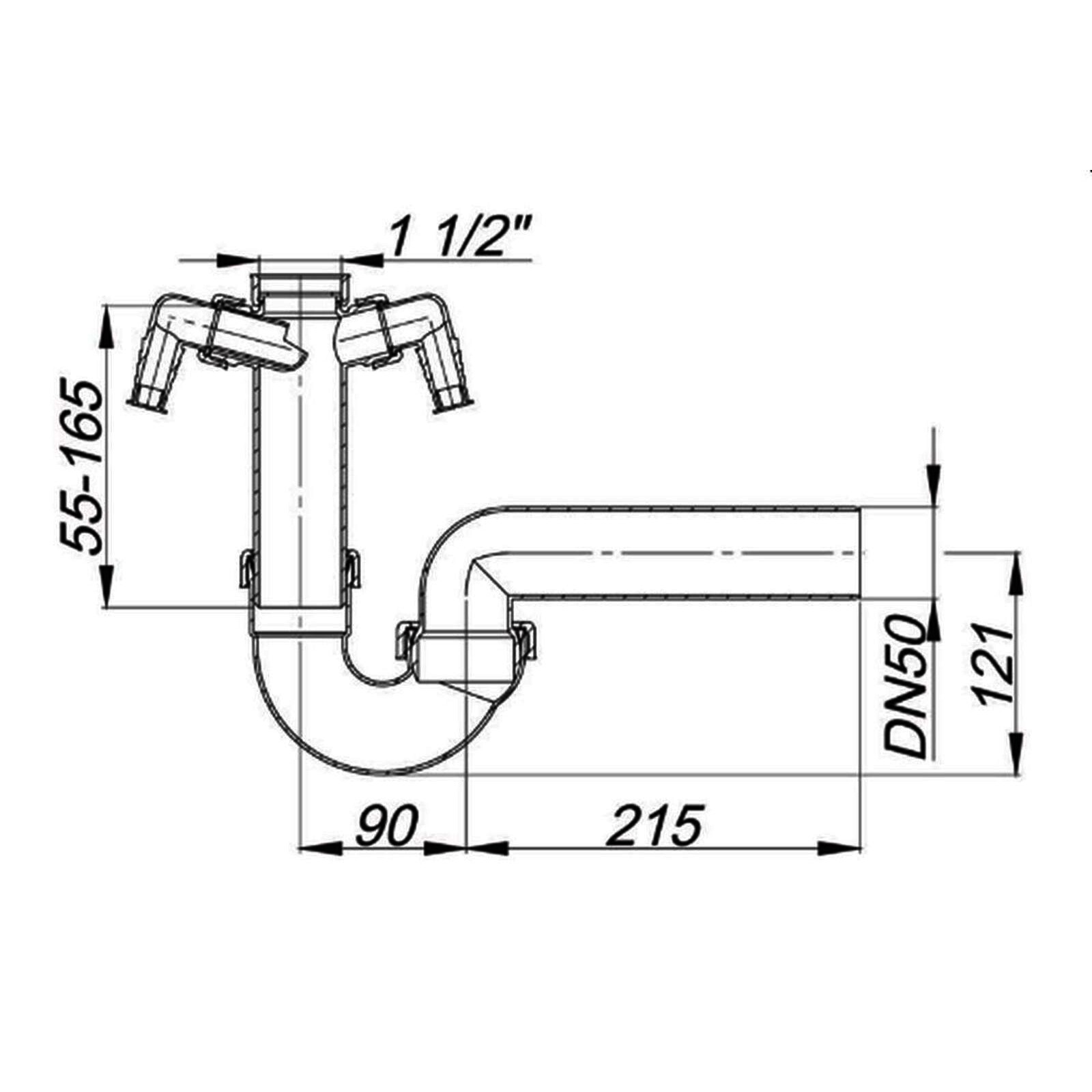 Geruchverschluss 100/2 1 1/2" x DN 50 020321 mit 2 Waschgeraete-Anschlussen