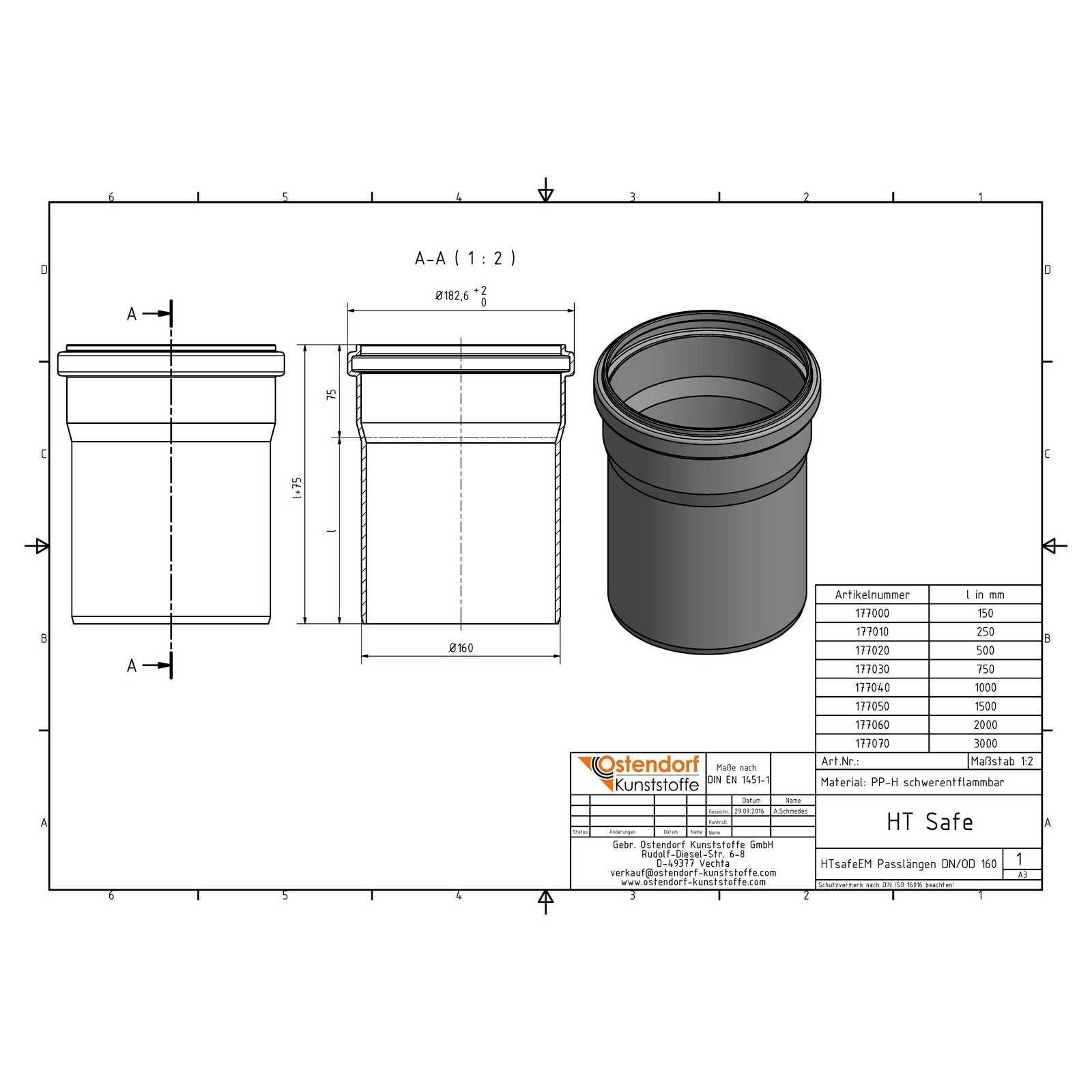 HTsafeEM Rohr DN 160 x 250 mm