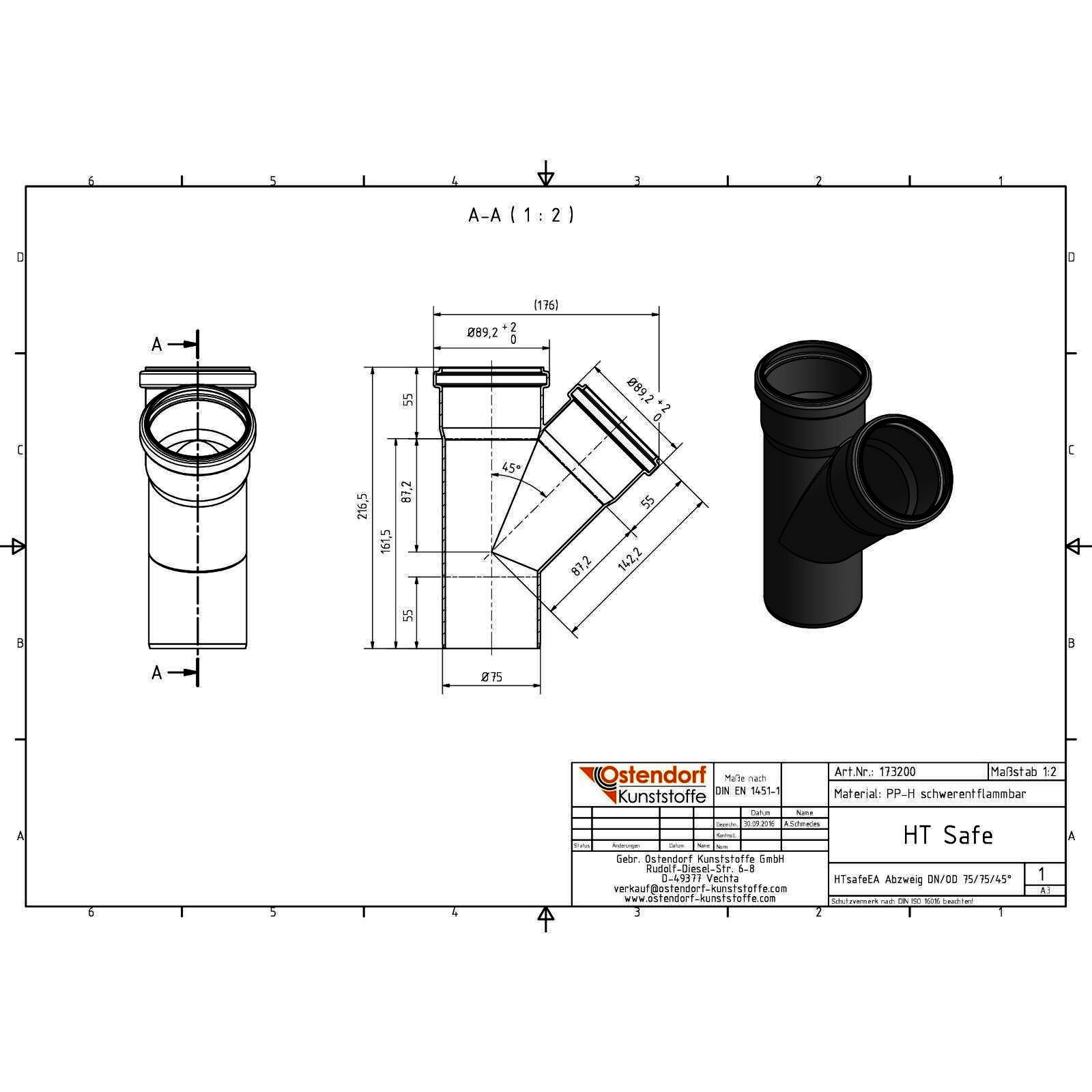 HTsafe Abzweig DN 75/75 45 Grad