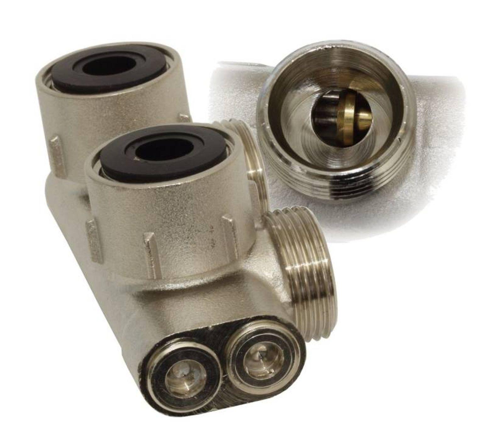 Simplex Umlenkstück E2/50 mit Absperrung für Heizkörper 3/4 Zoll AG, Eckform vernickelt