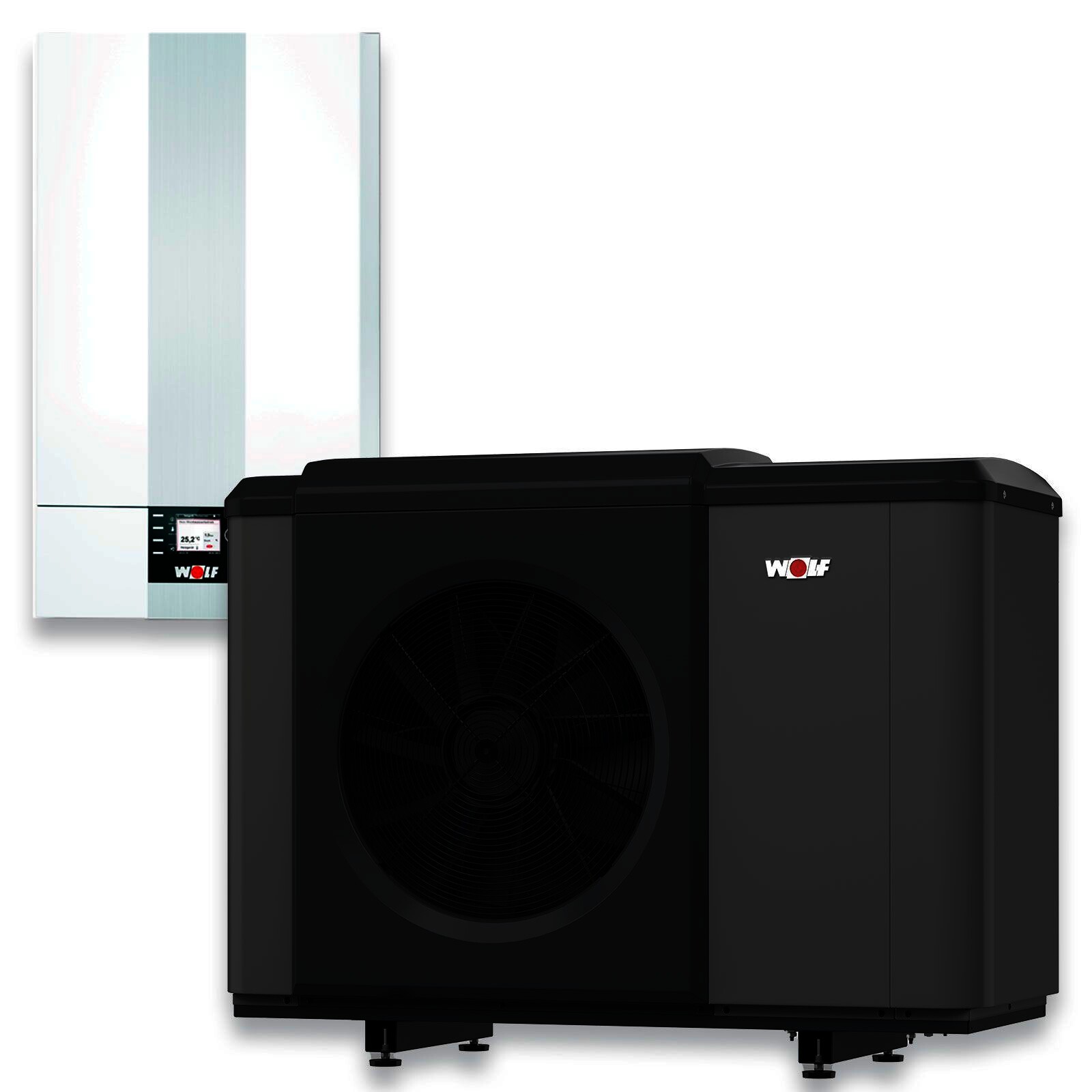 Wolf Gas-Hybridheizung 20 kW mit Gasbrennwert-Heiztherme CGB-2-20, Luft-/Wasser-Wärmepumpe CHA-07/400V, 200 L Pufferspeicher SPU-1, 300 L Warmwasserspeicher SEW-1, Bedienmodul BM-2