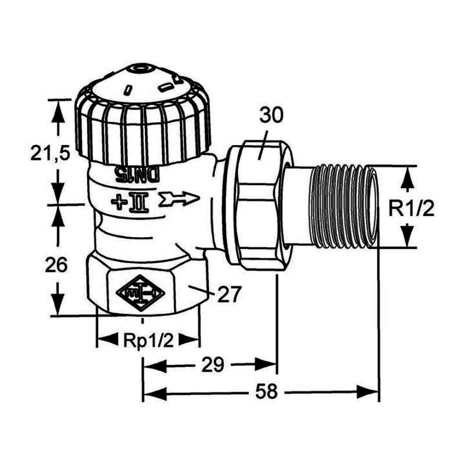 Heimeier Thermostat-Ventilunterteil V-exact II, Eckform, DN 15, vernickelt