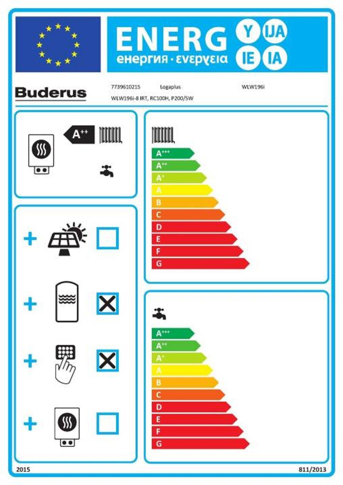 Buderus Wärmepumpenset WLW196i IR-9 heizen 10,7 kW kühlen 9,25 kW 190 L Warmwasserspeicher Pufferspeicher P200.5 Bedieneinheit RC100H
