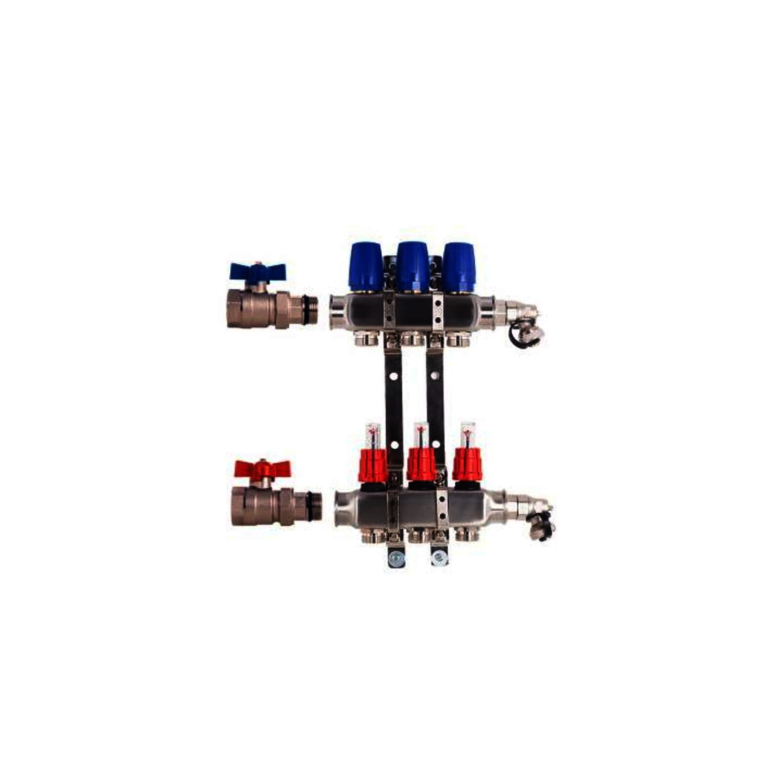 Heizkreisverteiler BASIC für Fußbodenheizung 3 Heizkreise mit Kugelhahn-Set