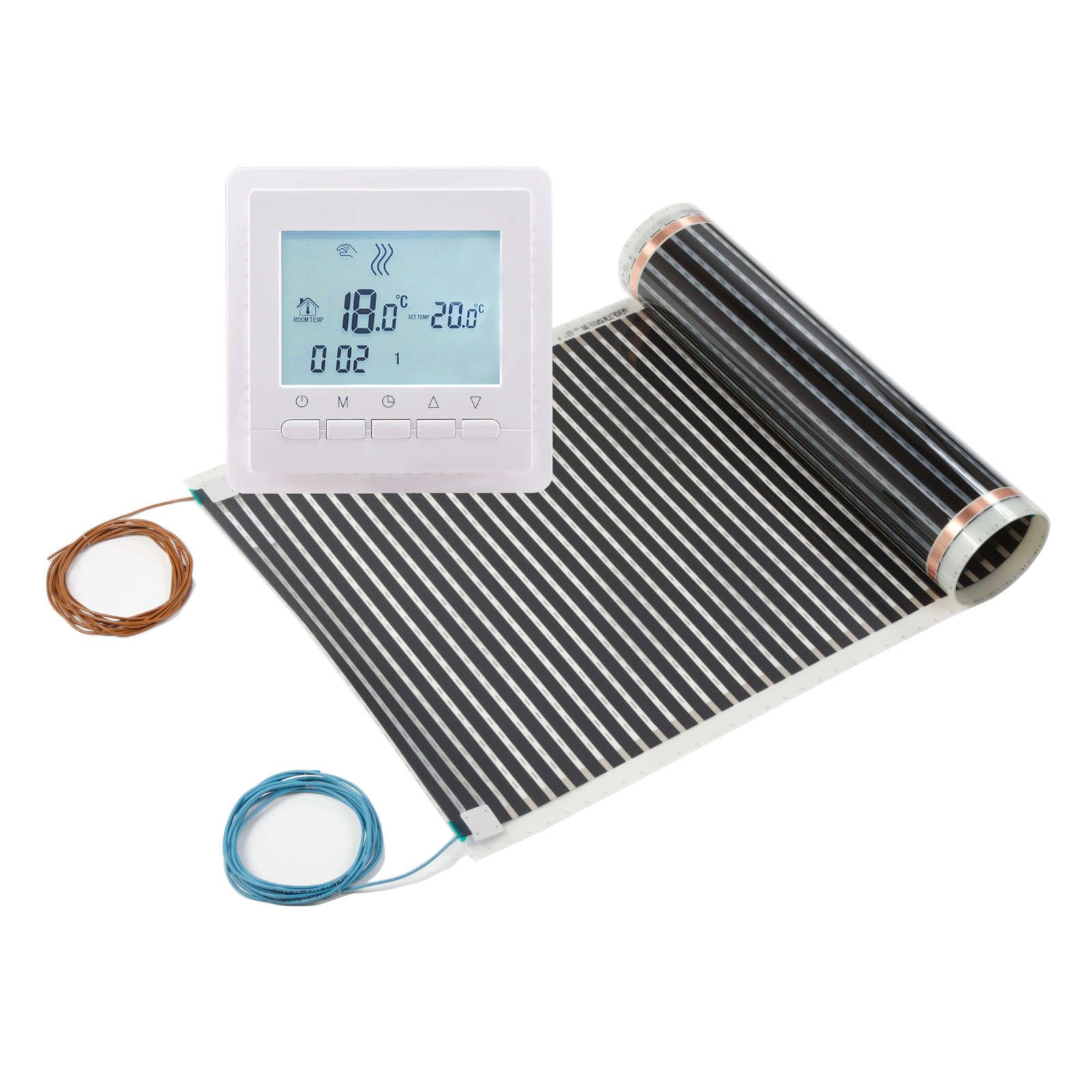 Perobe elektrische Temperierungsfolie Set 3,3 m² 264 Watt Raumthermostat Digital