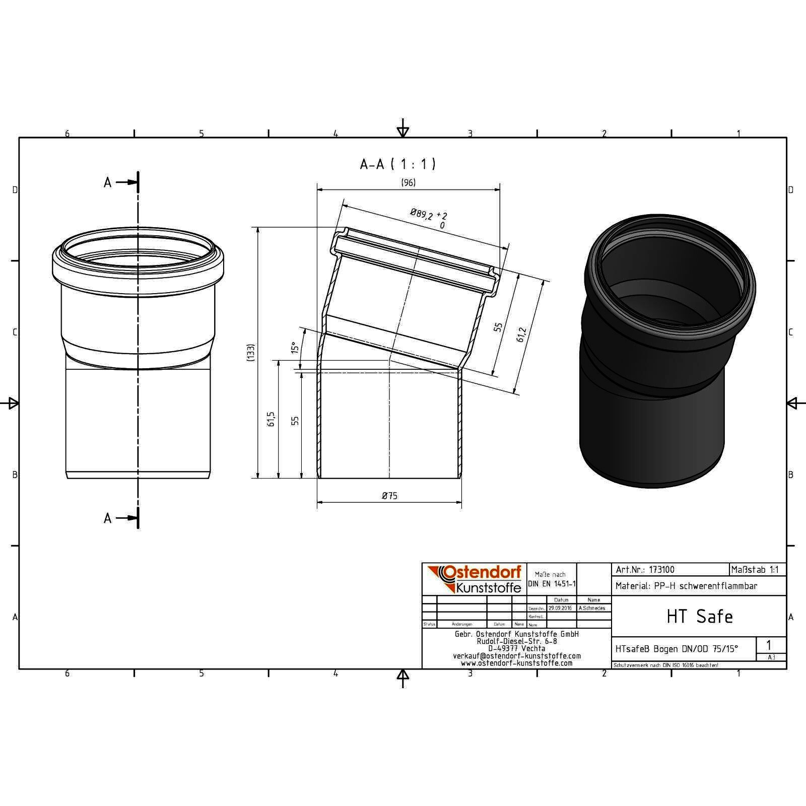 HTsafe Bogen 15 Grad DN 75