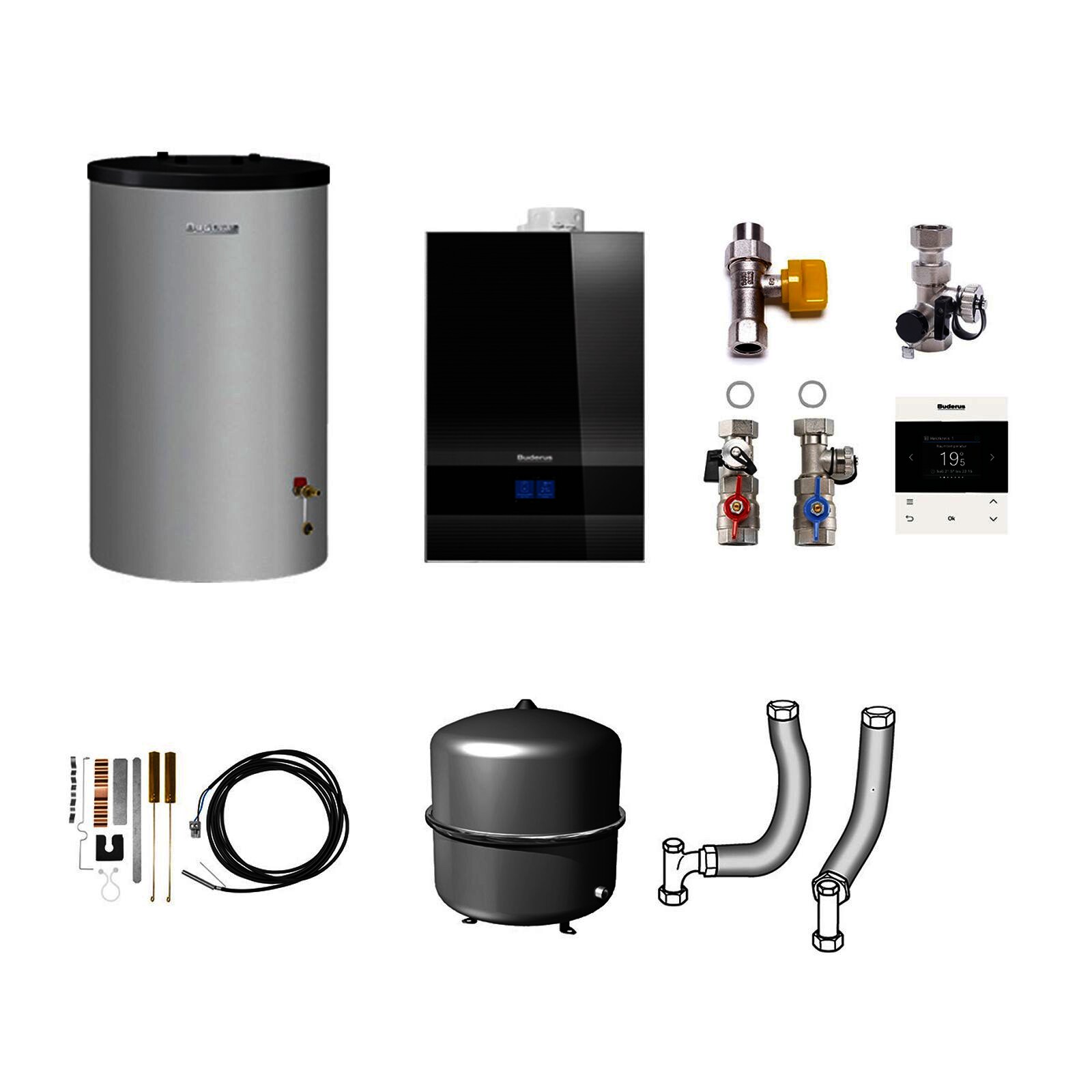 Buderus Gas-Brennwert Logaplus-Paket W50 GB192i.2-25 25kW H-Gas Speicher ES120 Logamatic RC220 schwarz