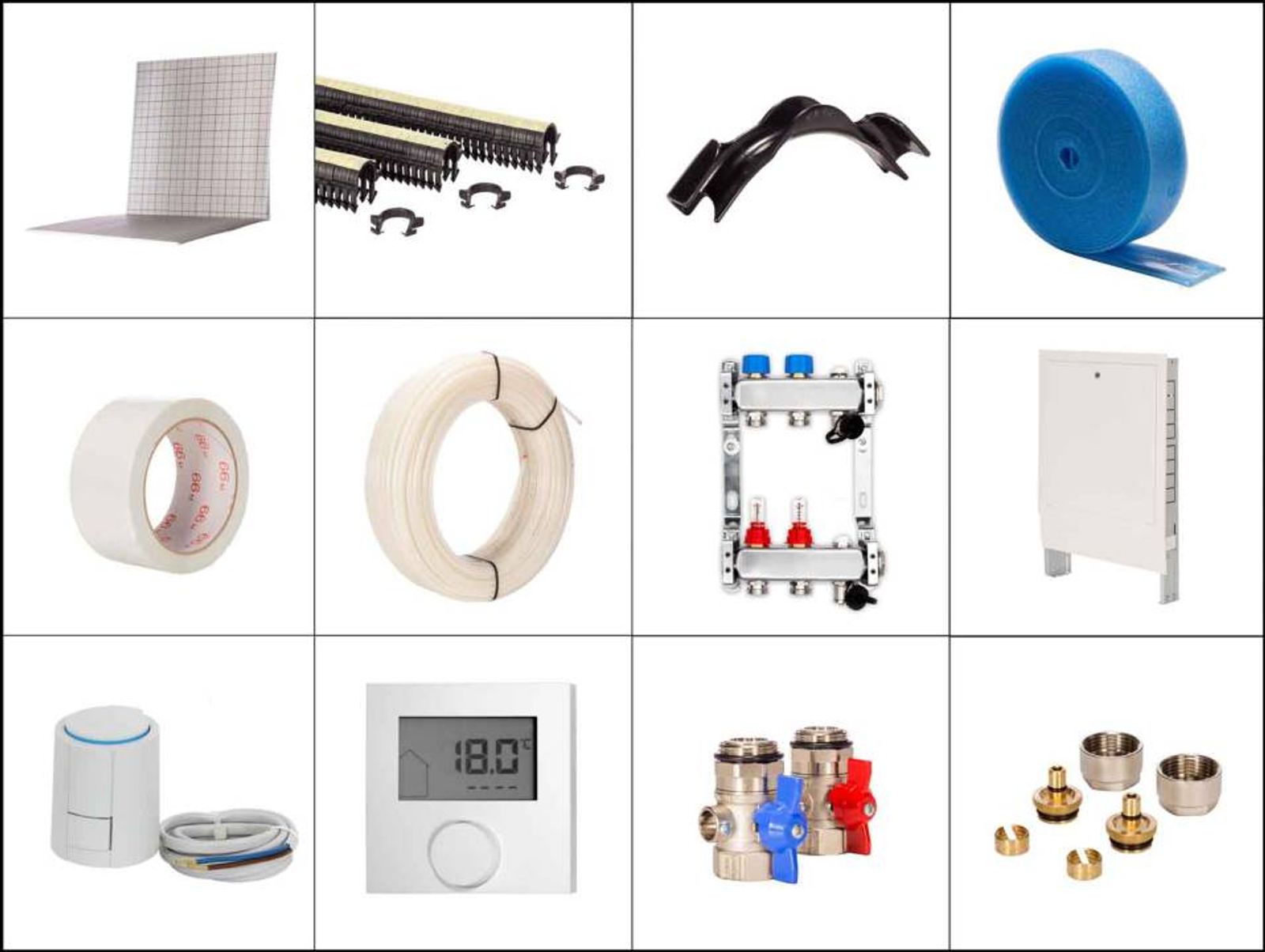 10 m² Set Tackersystem Faltplatte 20 mm WLG 045 16x2 PE-RT Rohr Raster 15 cm 2 Heizkreise LCD Regler 230 V + Zubehör