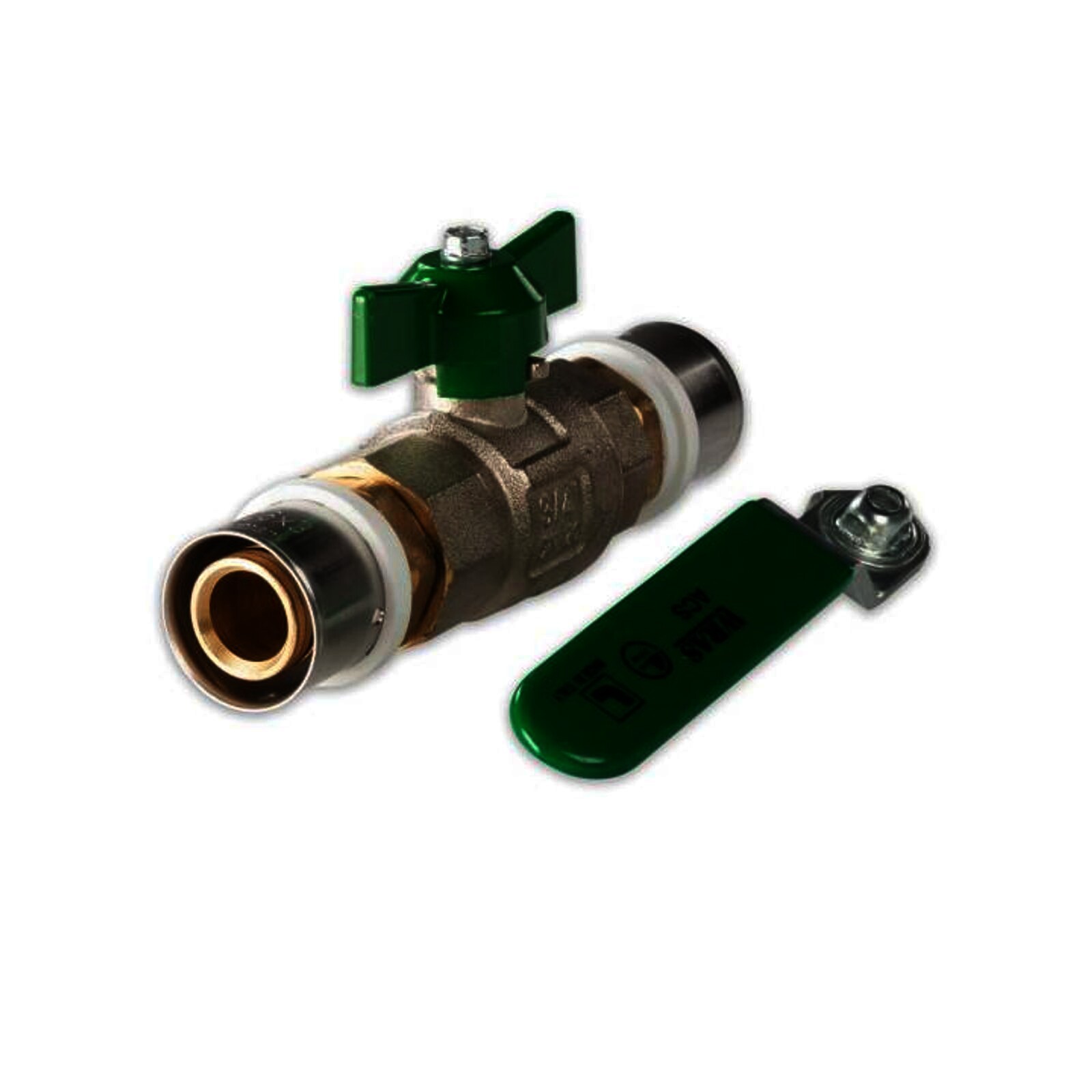 Selfio-Press Aluverbund Pressfitting  Kugelhahn 26 x 3 mm Flügelgriff grün TH + U Kontur DVGW