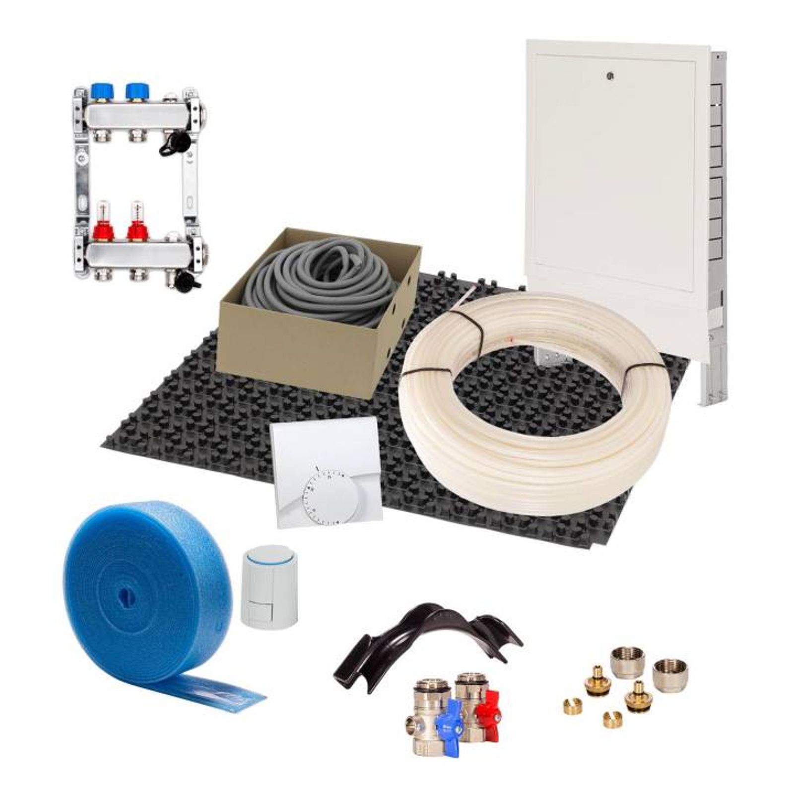 20 m² Set Noppensystem 30 mm WLG 040 16x2 PE-RT Rohr Raster 10 cm 2 Heizkreise Regler 230 V + Zubehör