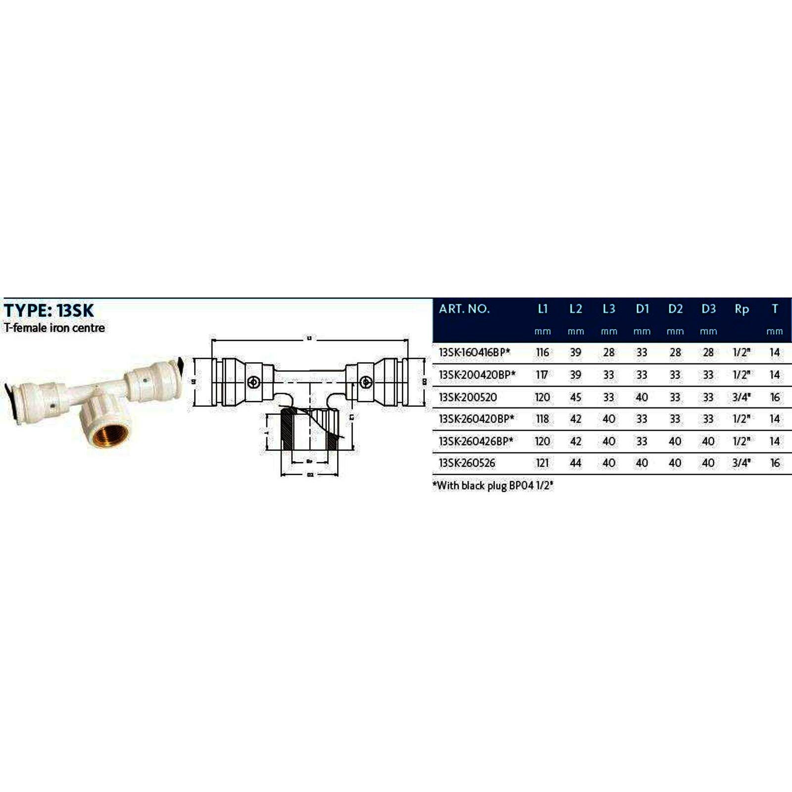Aluverbund Steckfitting Henco Vision T-Stück Innngewinde 20 x 2 - 3/4" - 20 x 2