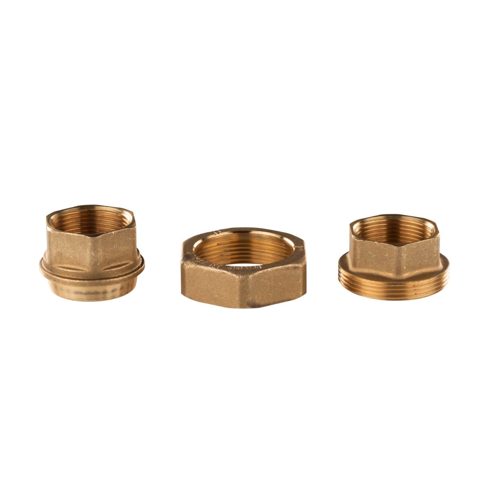 Messing Gewinde-Fitting Verschraubung gerade mit O-Ring konisch dichtend 3 teilig 1 1/4"IG - 1 1/4"IG (DN 32) - schwere Ausführung