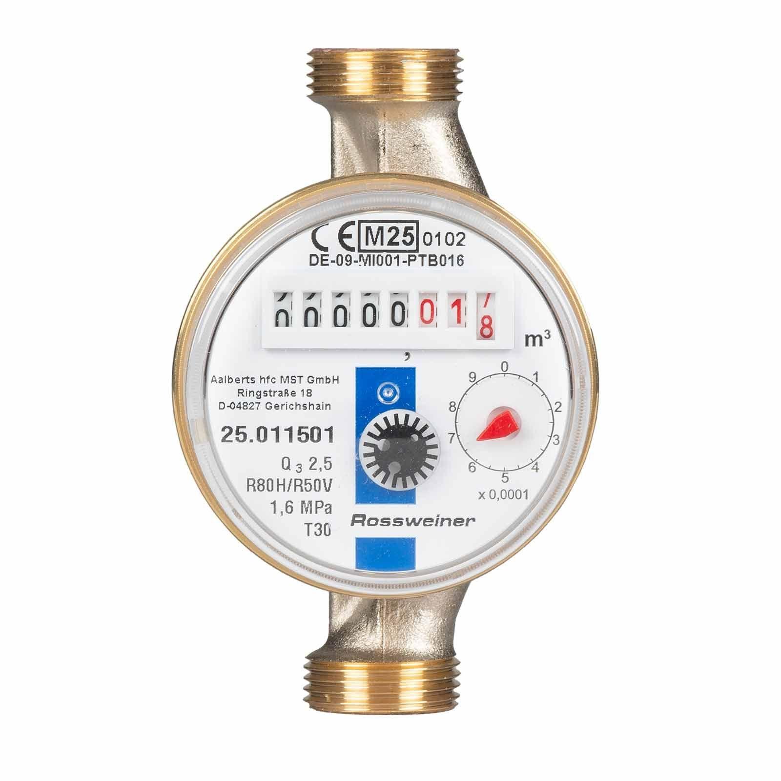 Wohnungs-Wasserzähler Aufputz für Kaltwasser Q3 2,5m³ Baulänge 110 mm